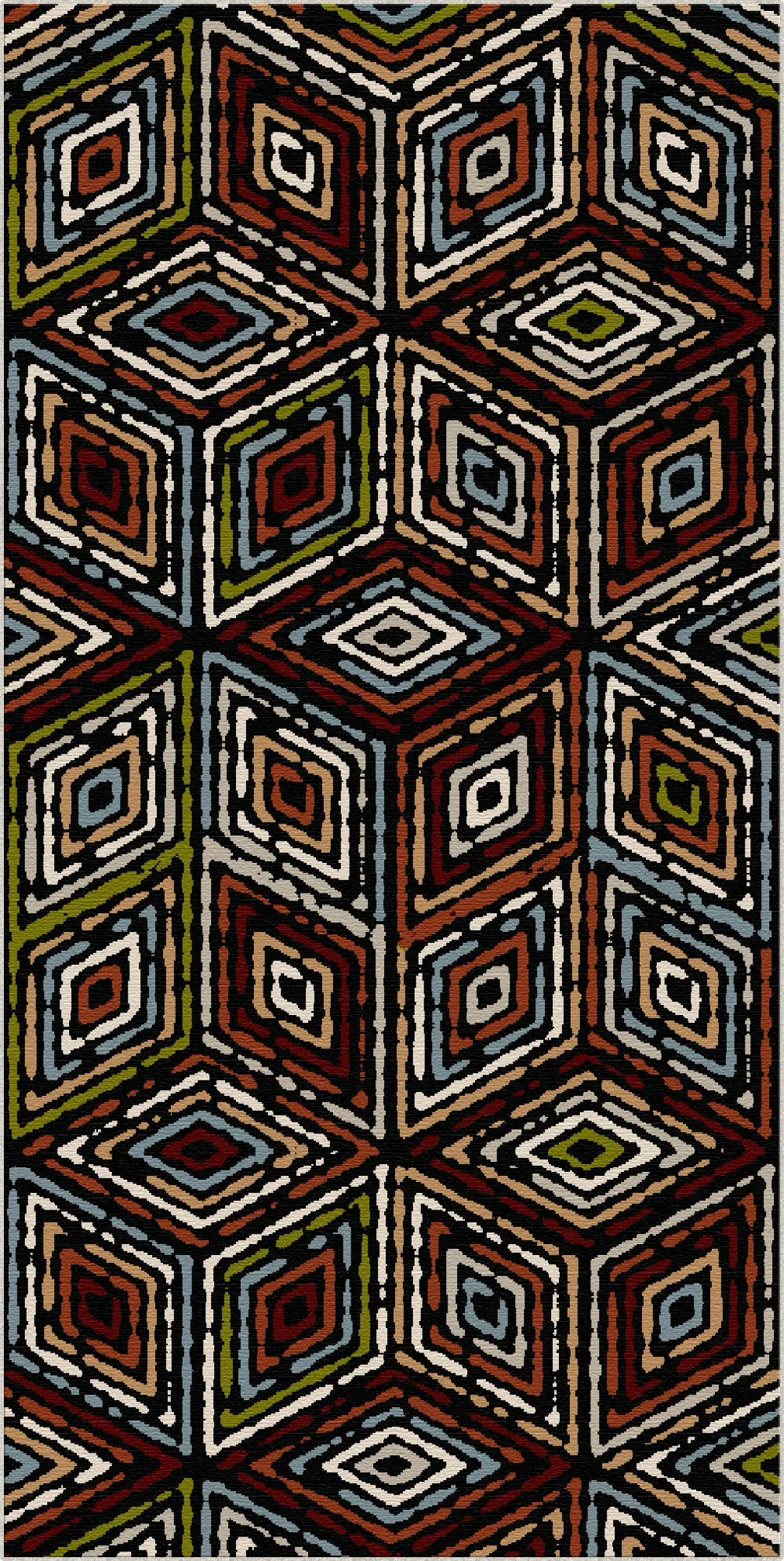 Bold Red Black Tribal Diamond Rug