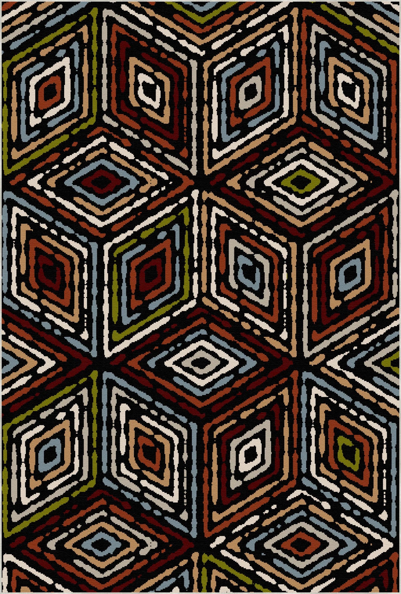 Bold Red Black Tribal Diamond Rug