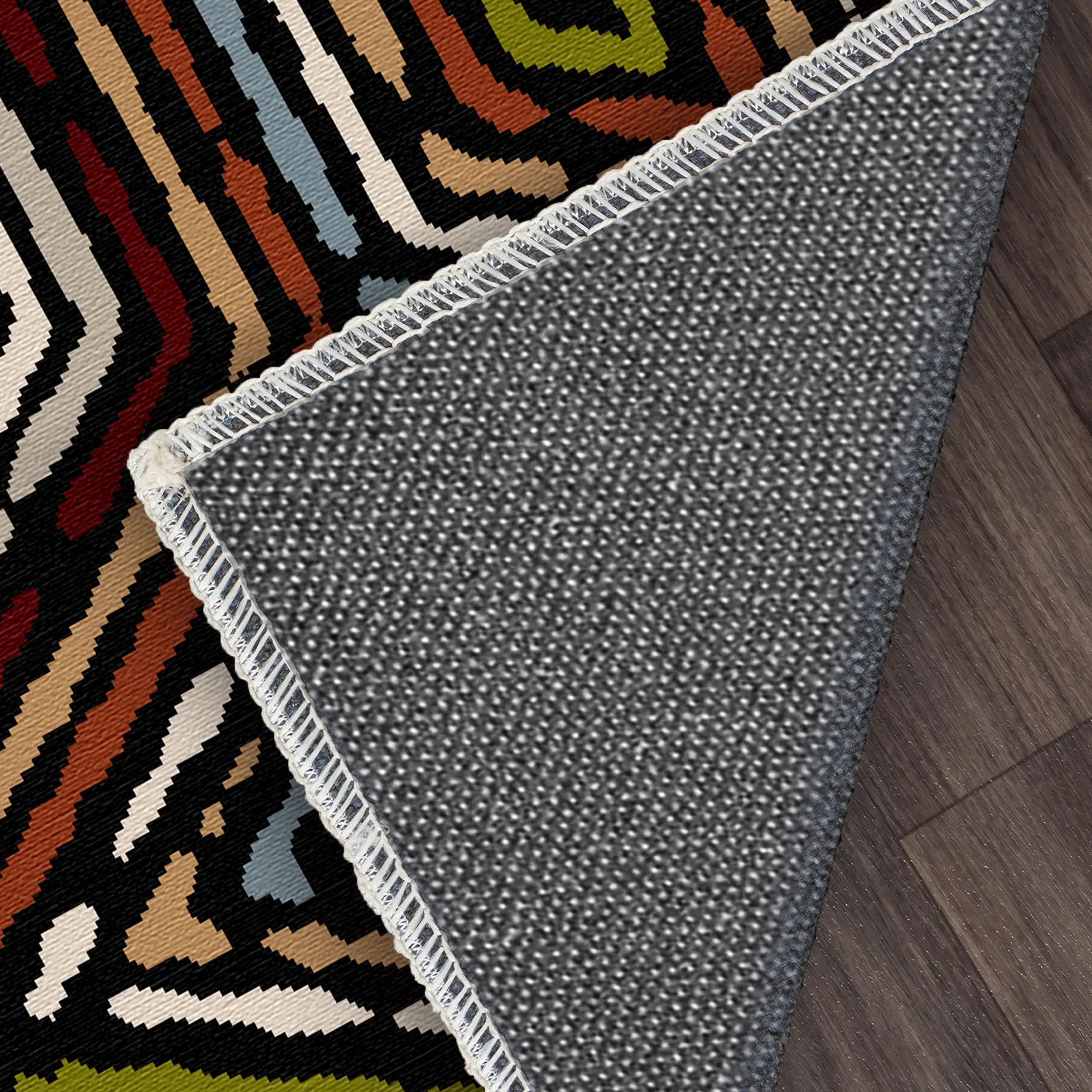 Bold Red Black Tribal Diamond Rug