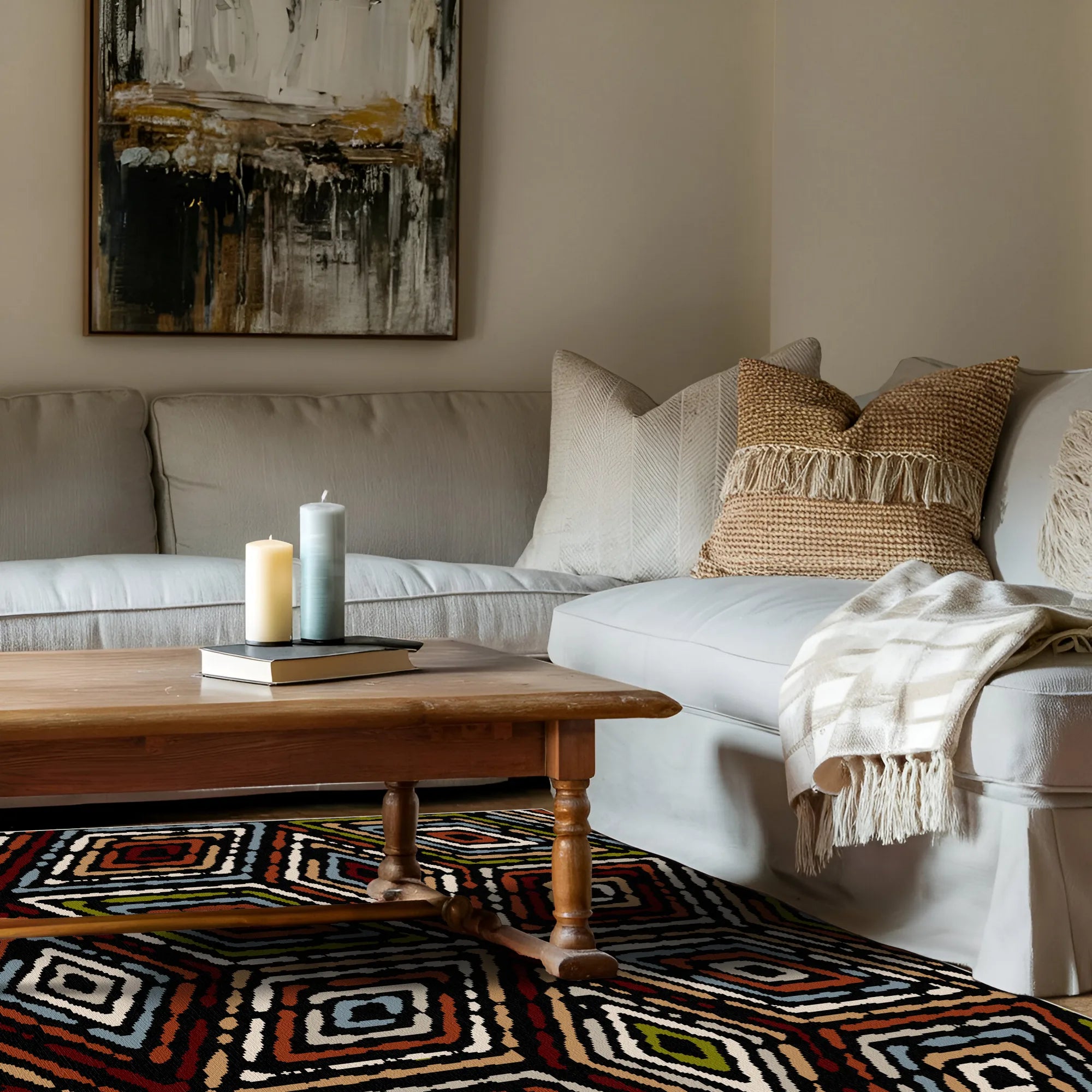 Bold Red Black Tribal Diamond Rug