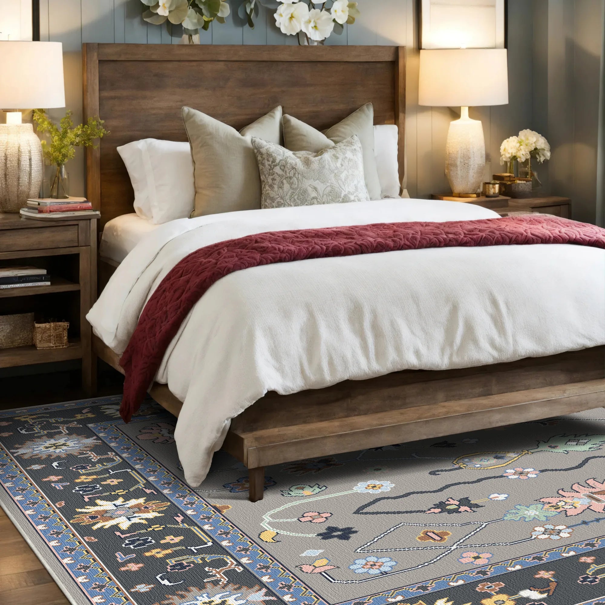 Aura Charcoal Meadow Floral Rug