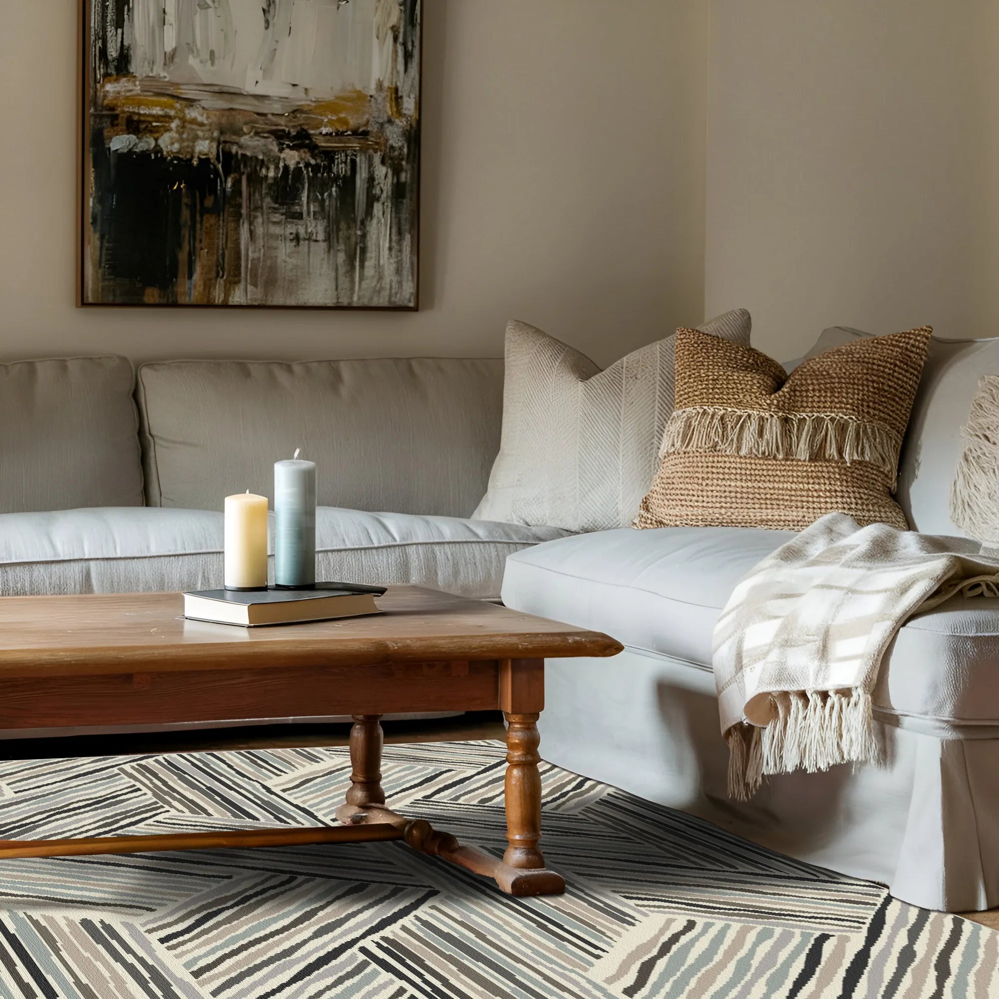 Modern Linear Geometric Triangle Rug