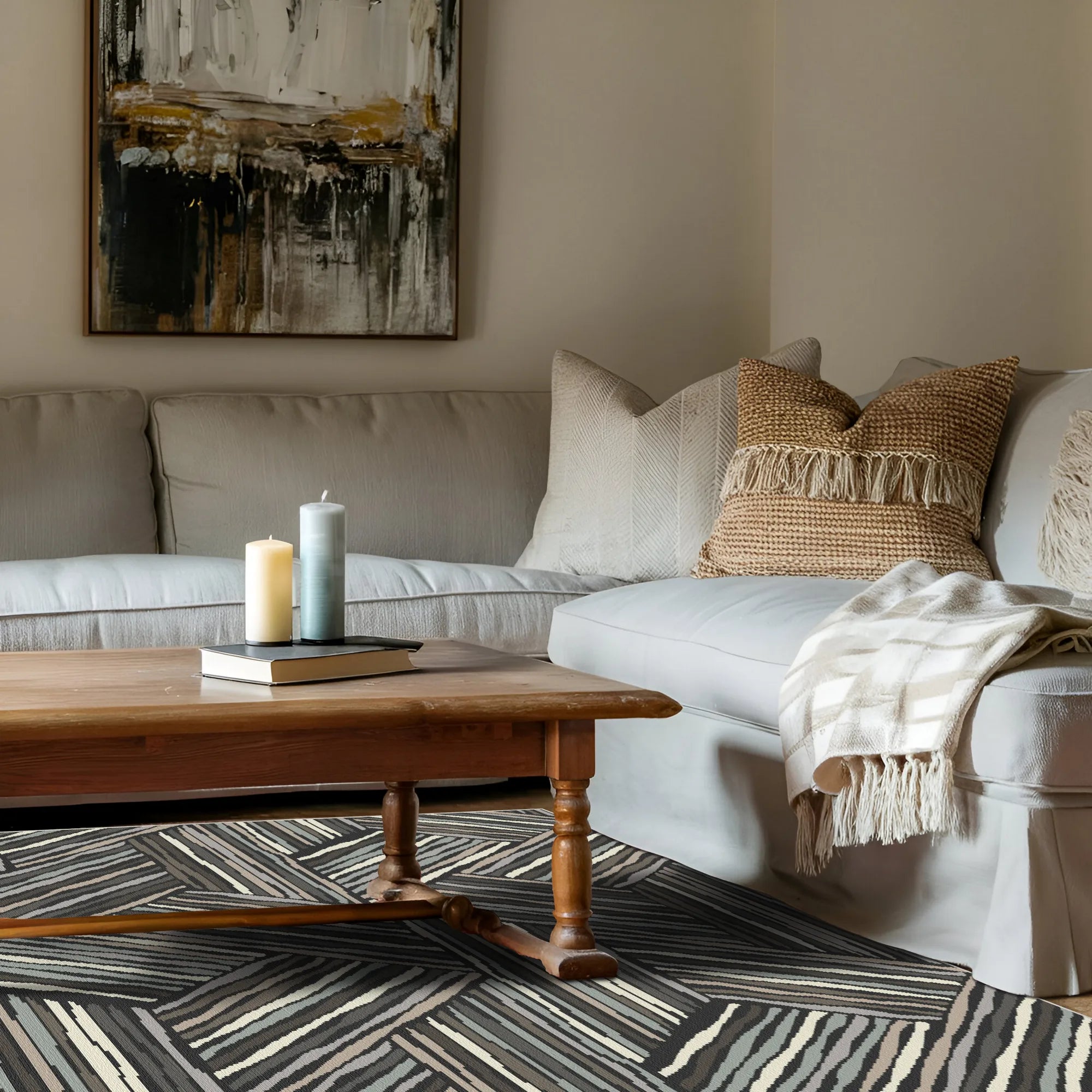 Modern Charcoal Linear Triangle Rug