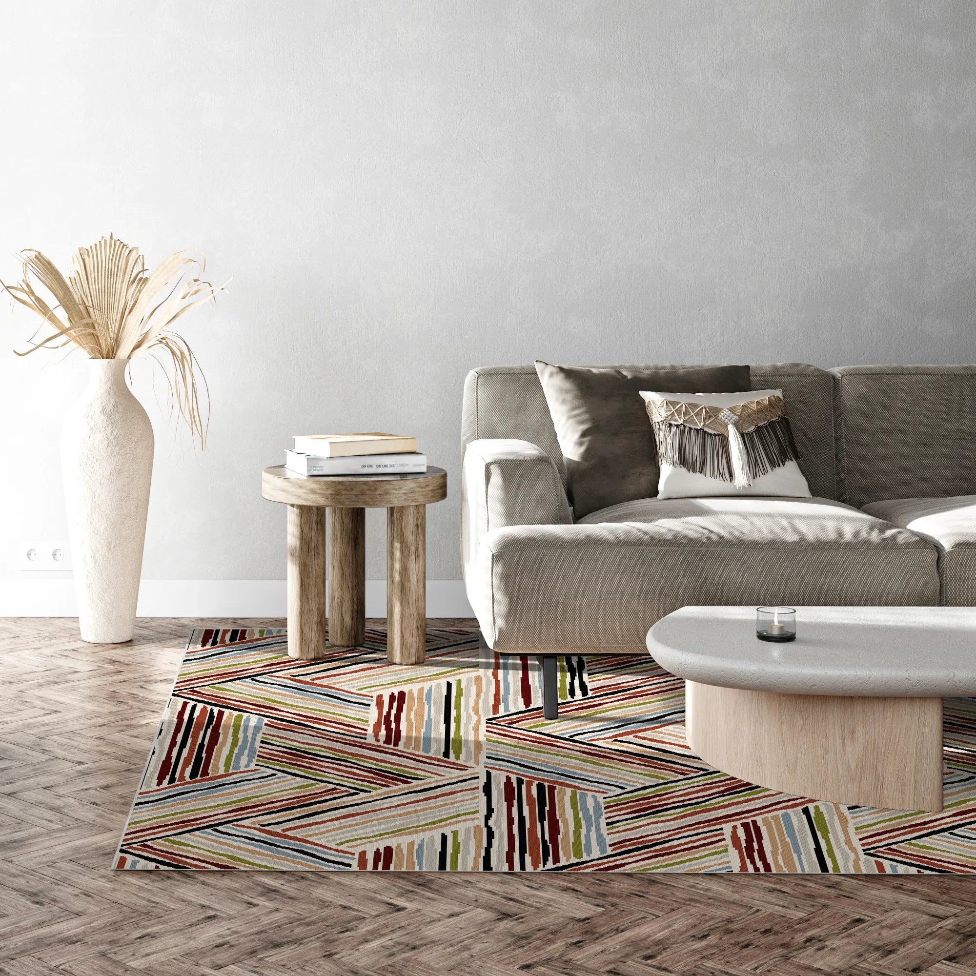 Eclectic Multicolor Linear Geometric Rug