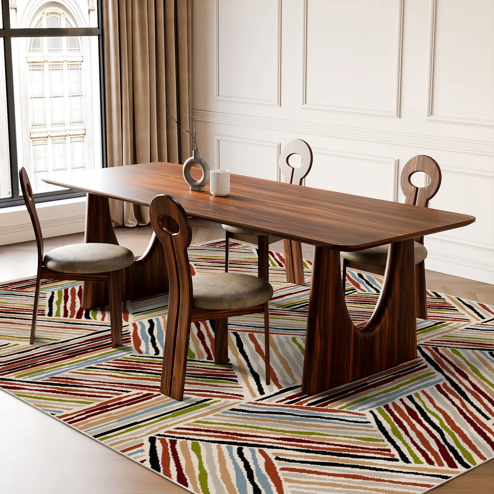 Eclectic Multicolor Linear Geometric Rug