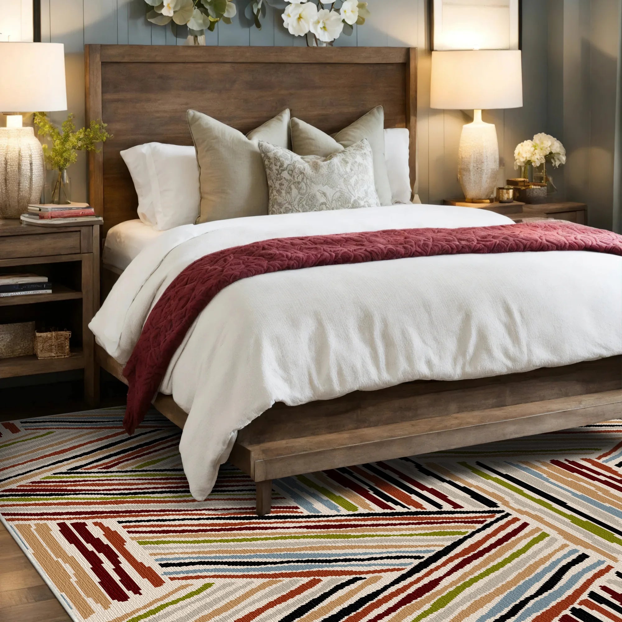 Eclectic Multicolor Linear Geometric Rug