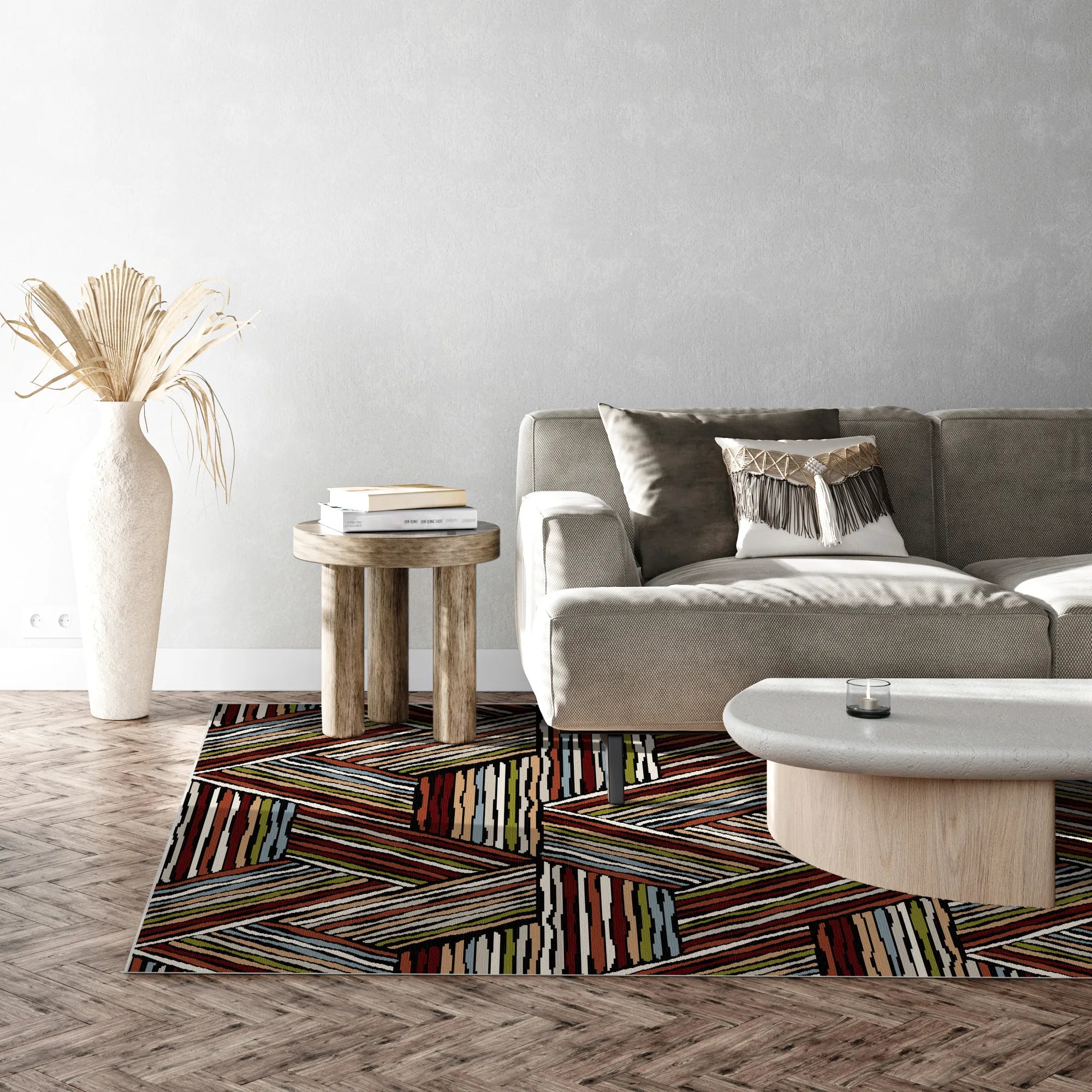 Vibrant Rust Linear Triangle Rug