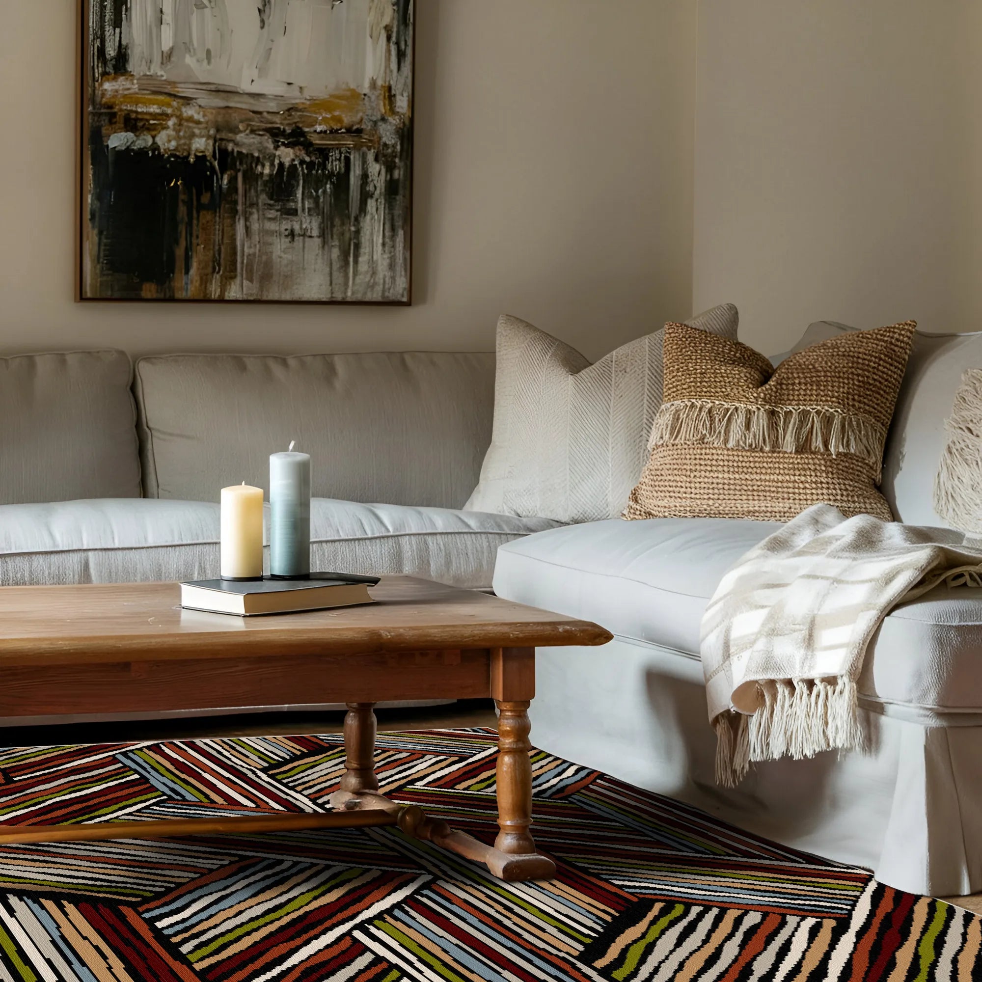 Vibrant Rust Linear Triangle Rug