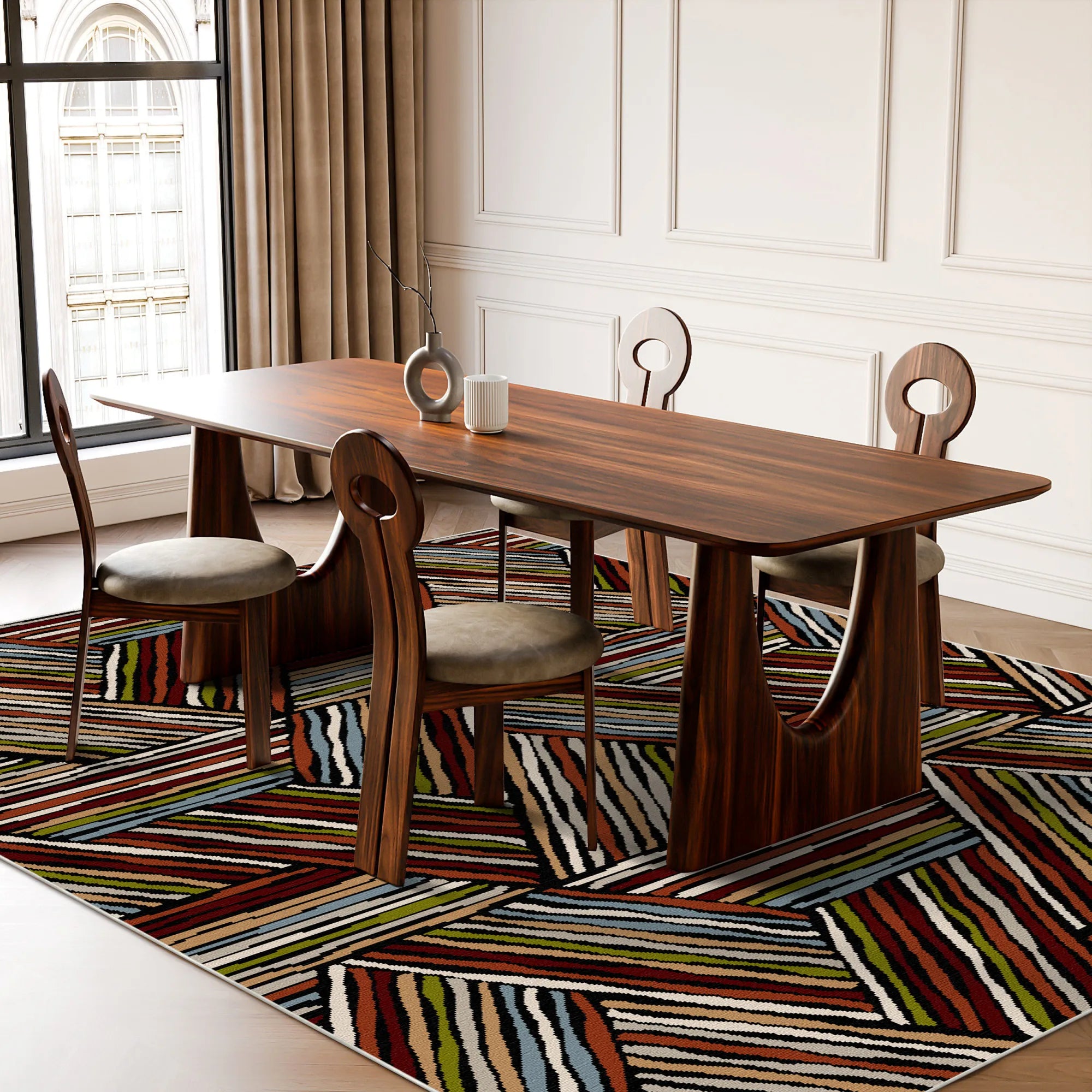 Vibrant Rust Linear Triangle Rug