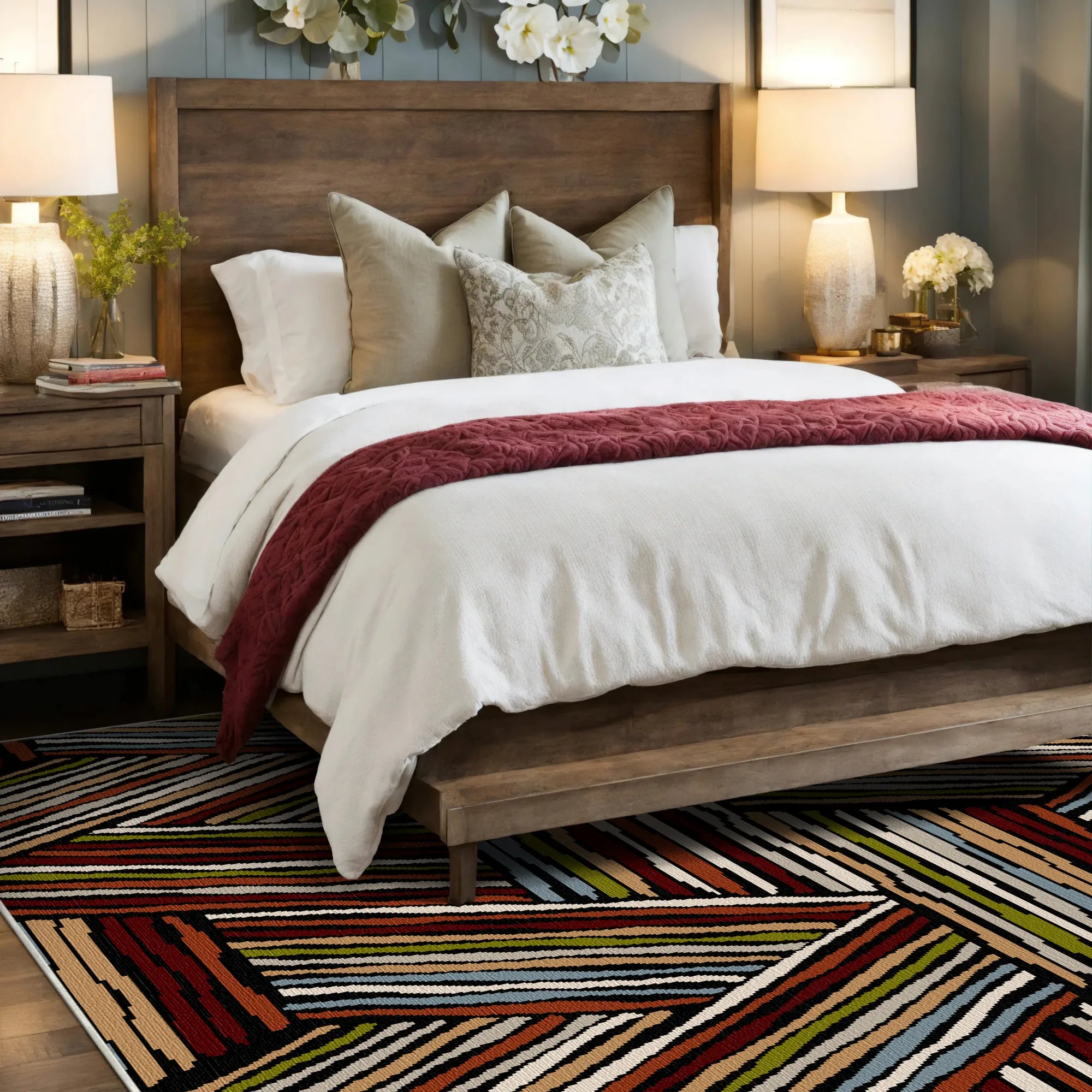 Vibrant Rust Linear Triangle Rug