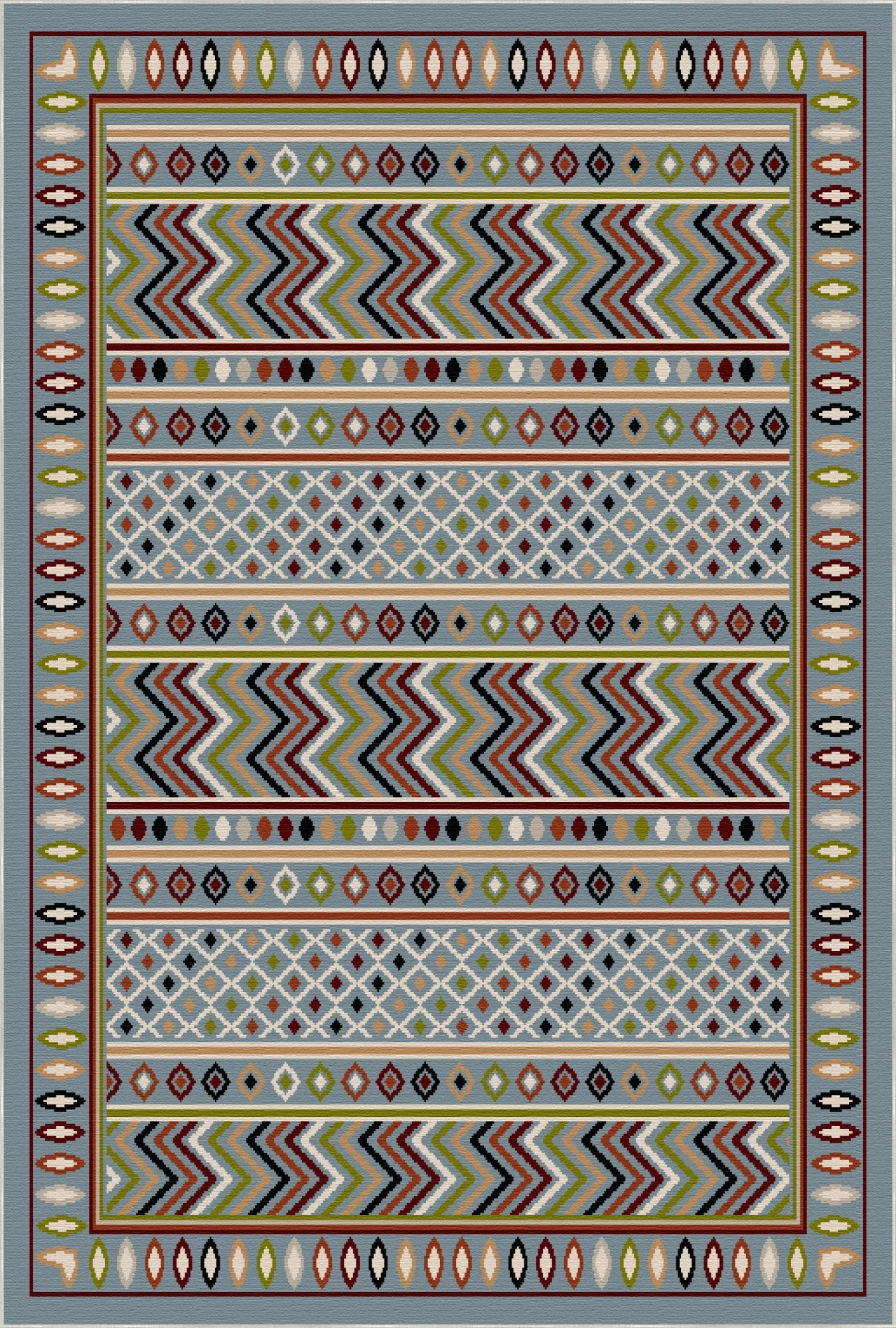 Azure Trail Geometric Washable Rug