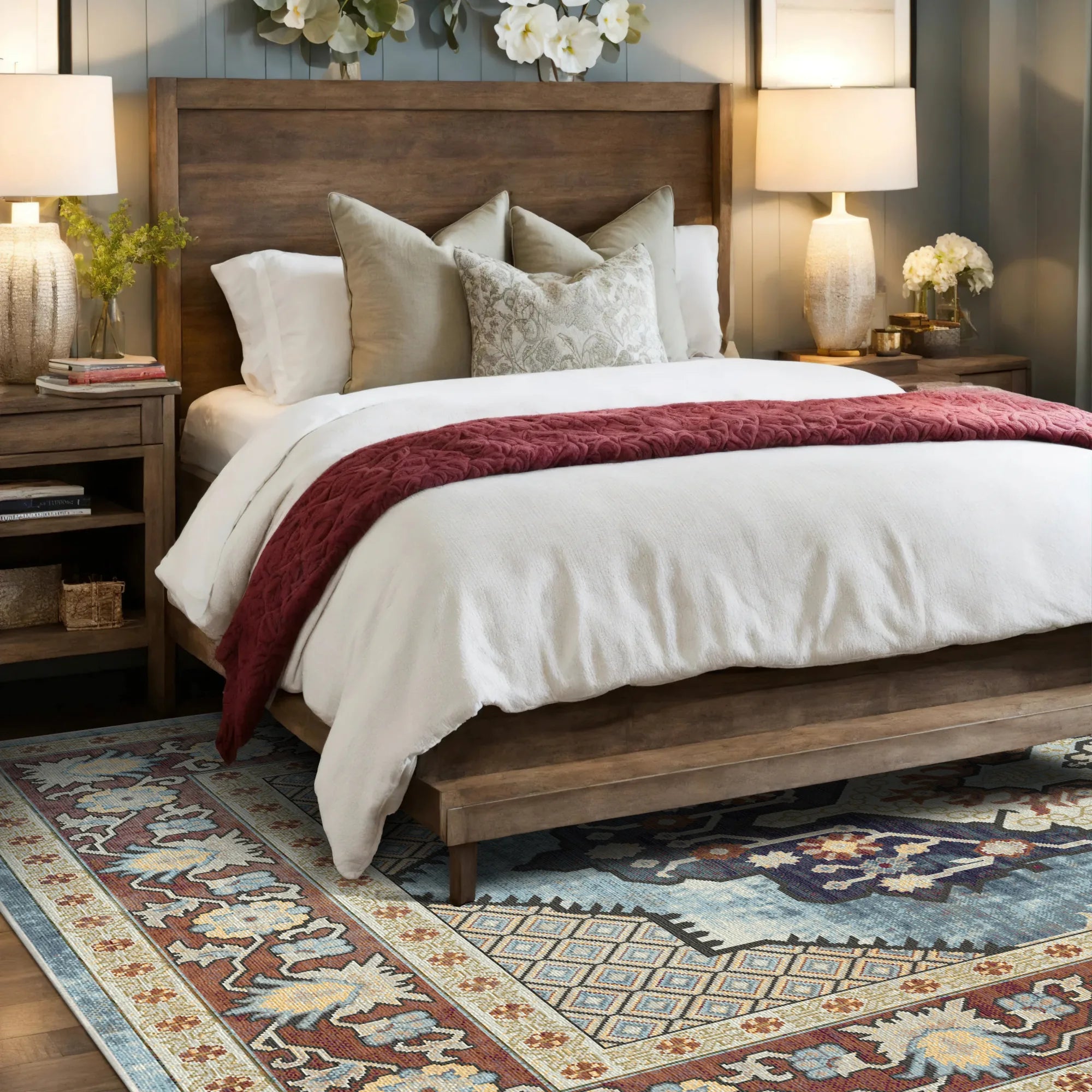 Zephyr Azure Diamond Medallion Rug