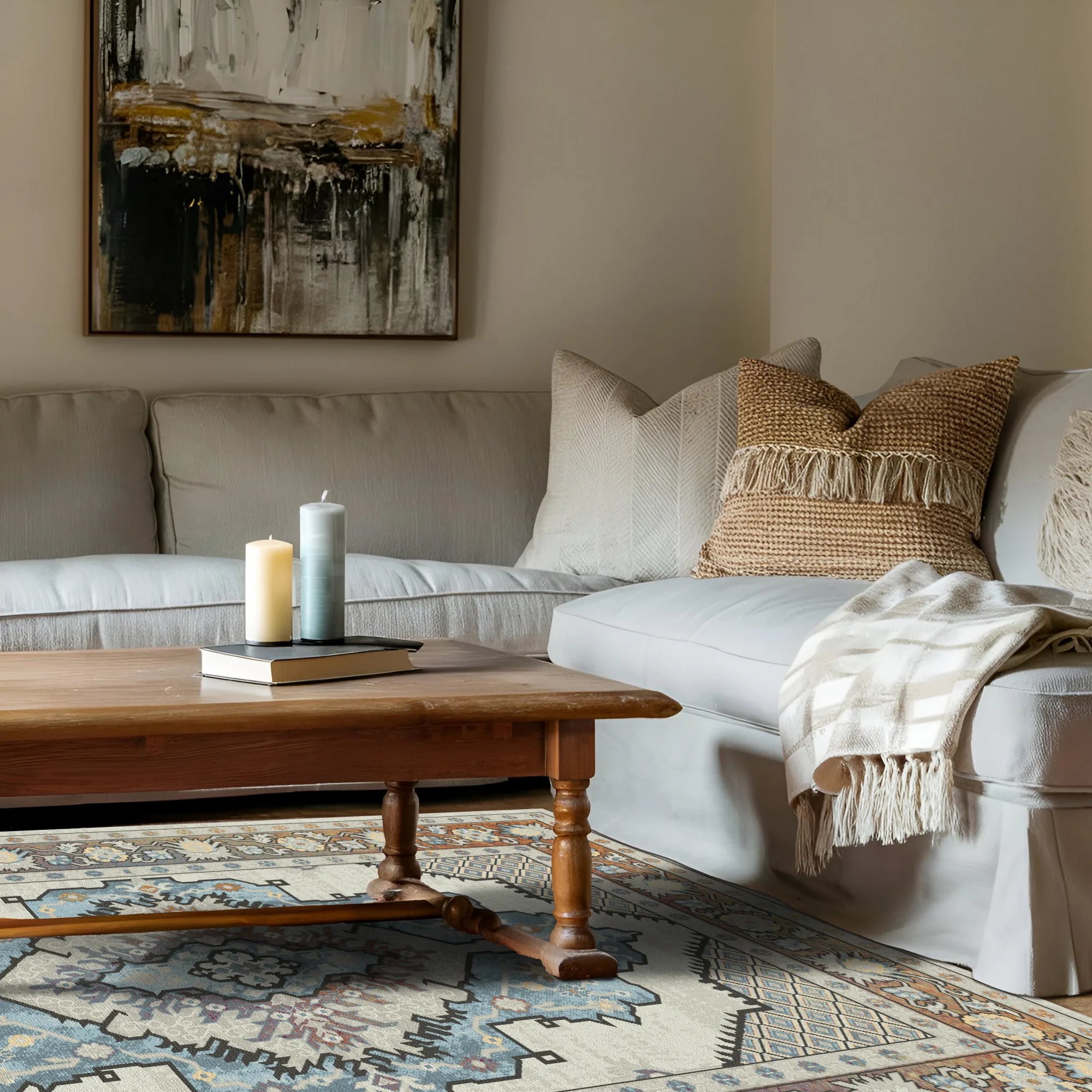 Elara Ivory Diamond Medallion Rug
