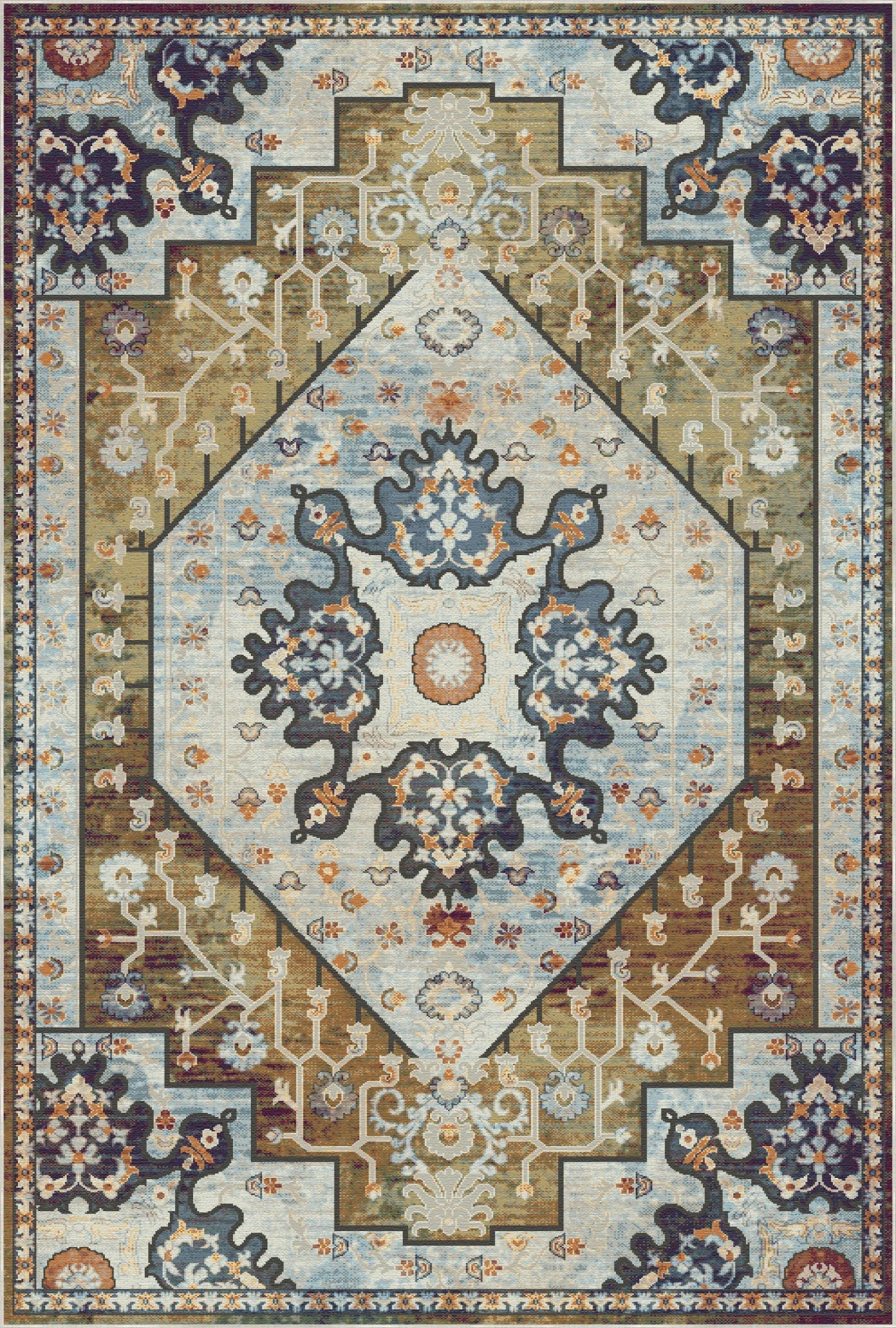 Orion Olive Emblem Medallion Rug