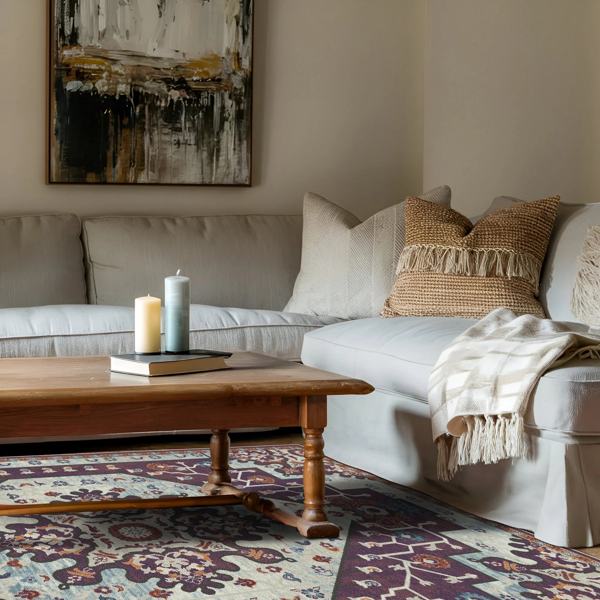 Plum Azure Emblem Medallion Rug