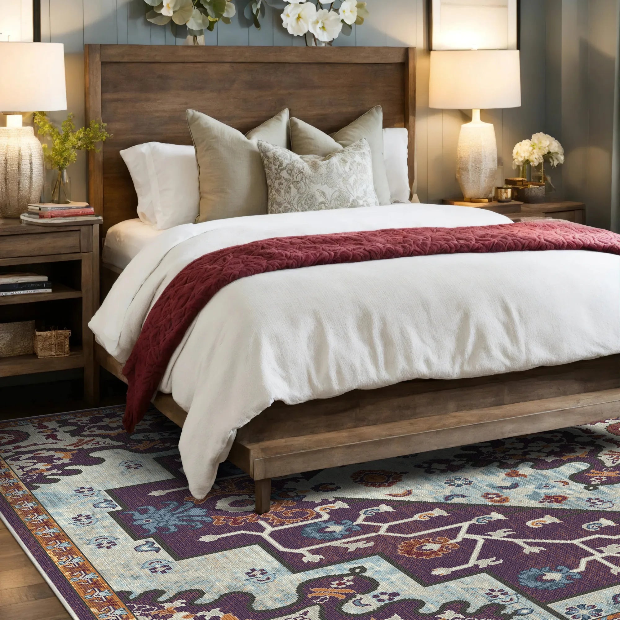 Plum Azure Emblem Medallion Rug