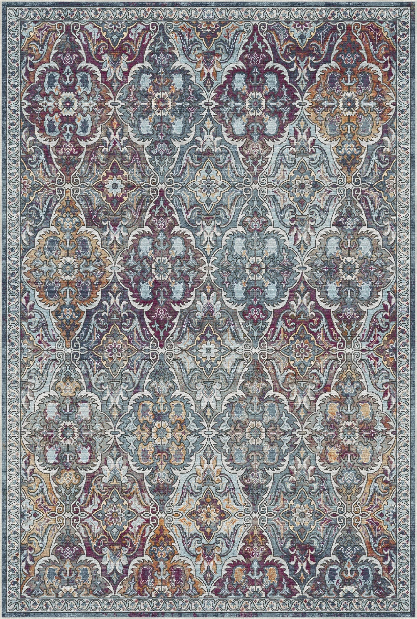 Celeste Slate Arabesque Washable Rug