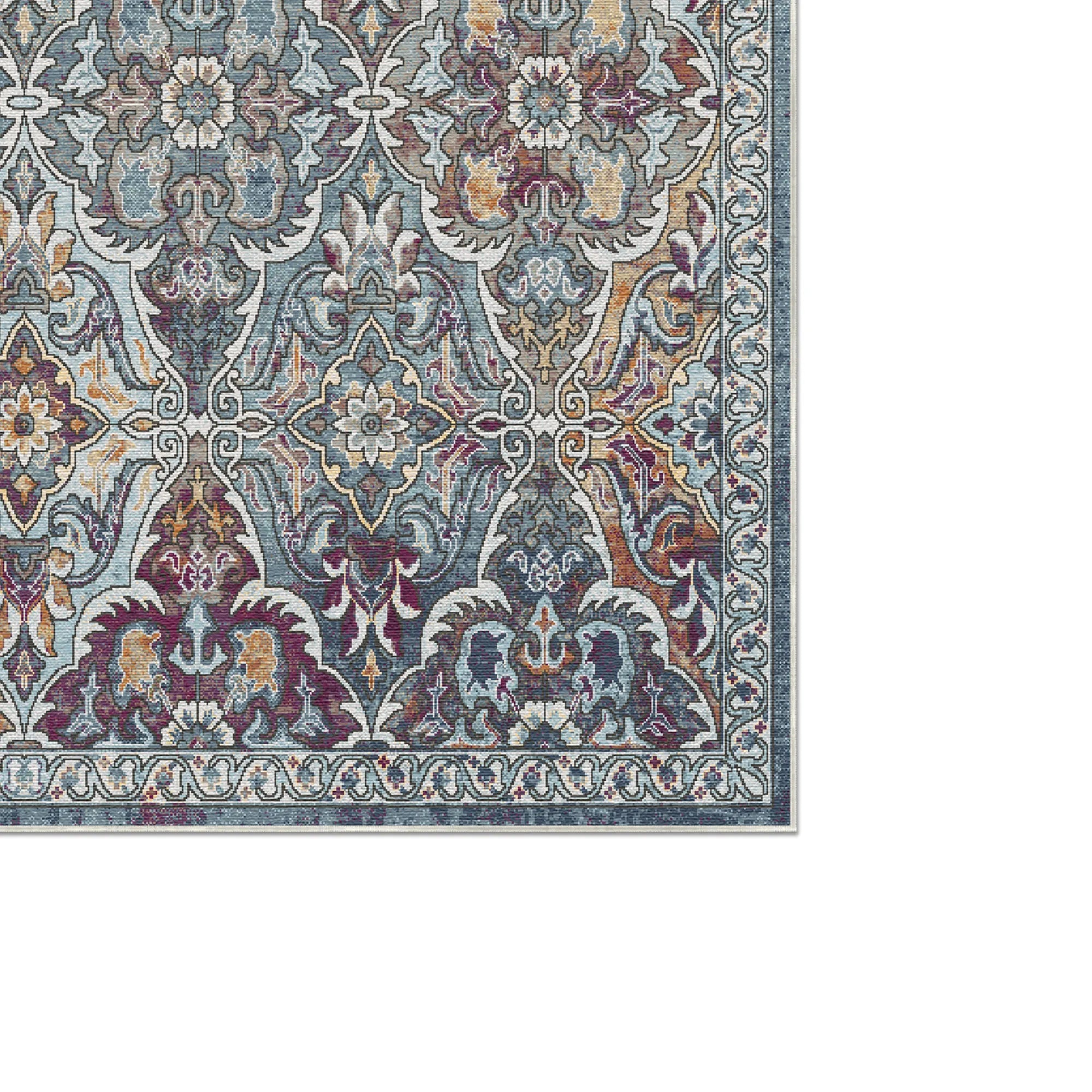 Celeste Slate Arabesque Washable Rug