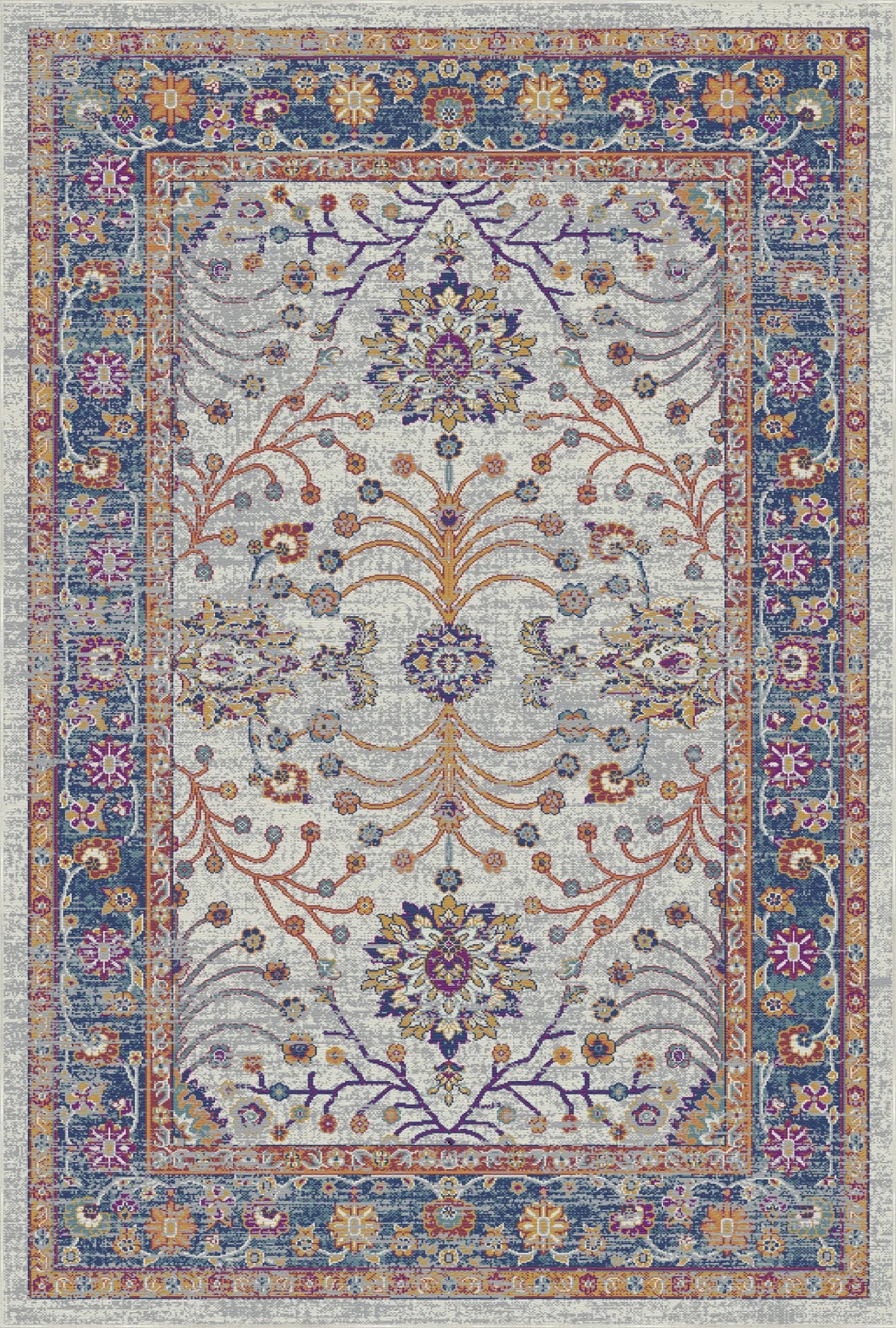 Elara Navy Gray Floral Rug