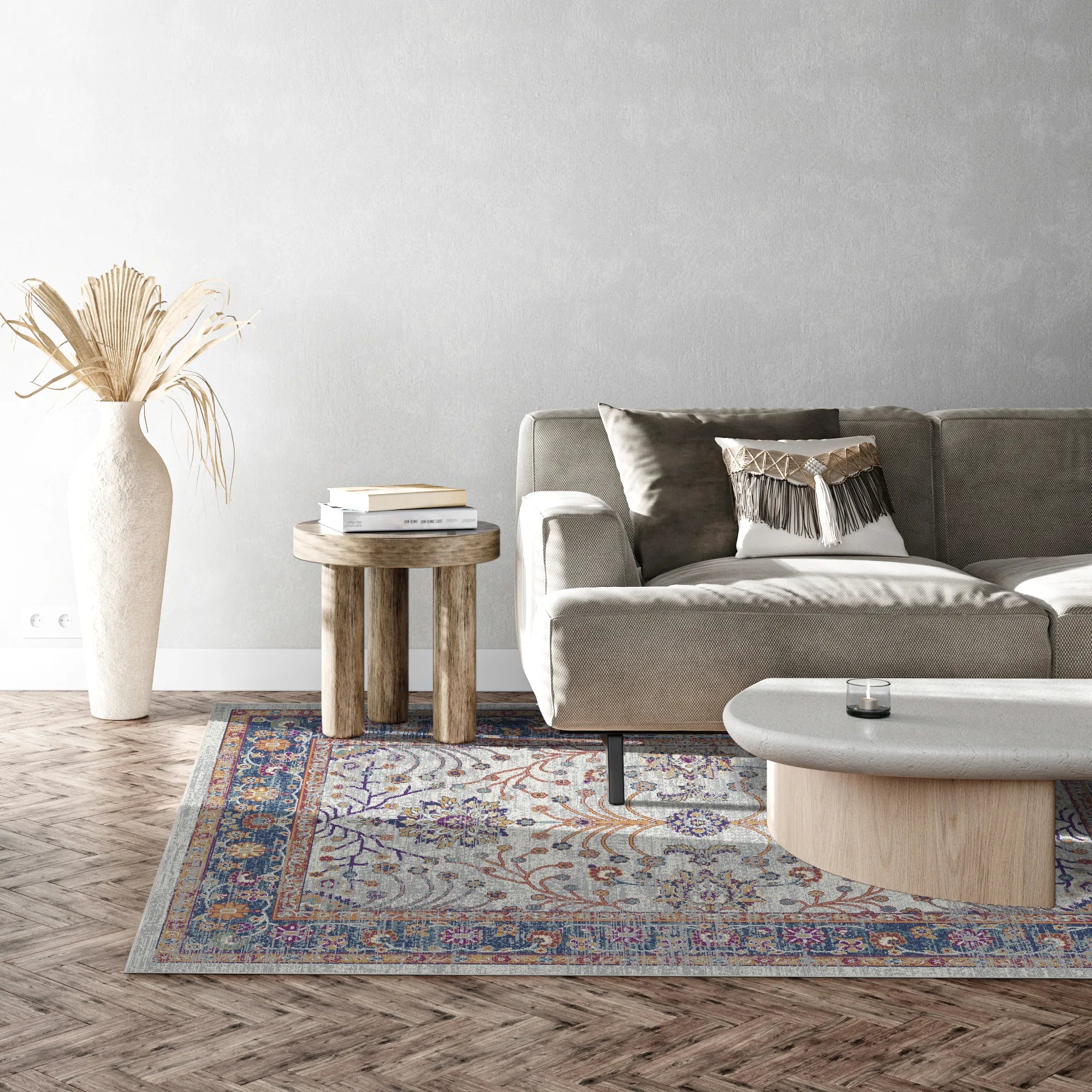 Elara Navy Gray Floral Rug