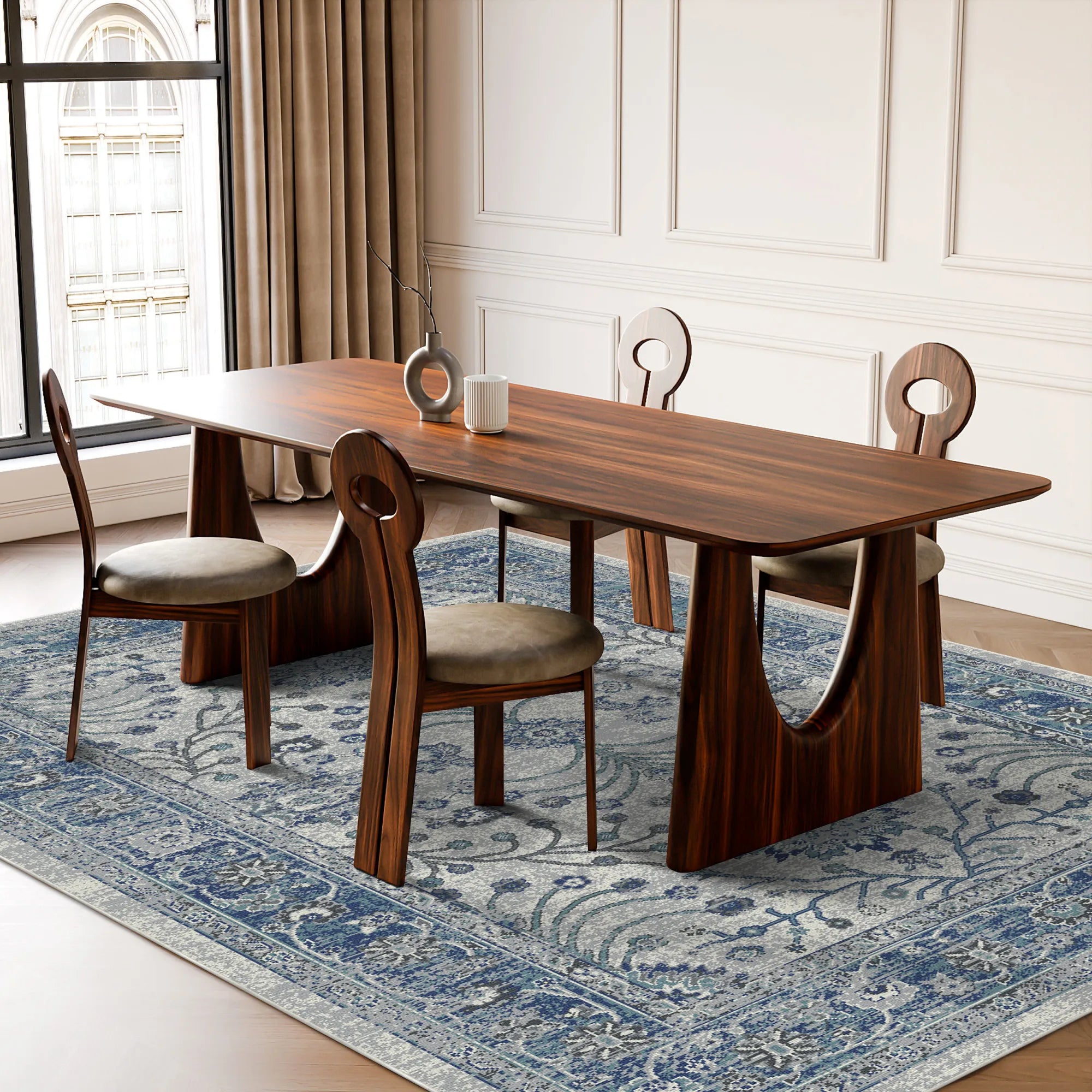 Elara Gray Blue Floral Rug