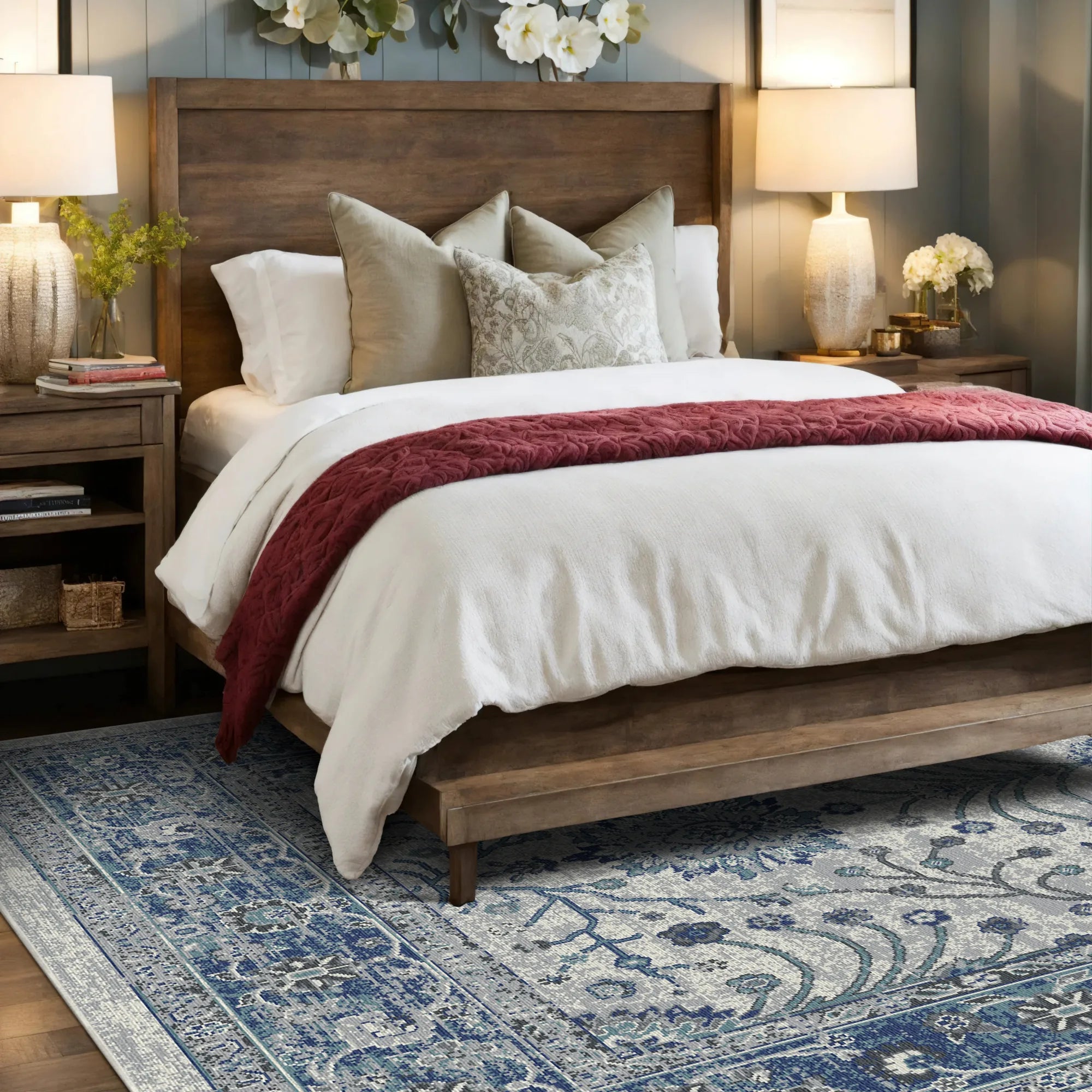 Elara Gray Blue Floral Rug