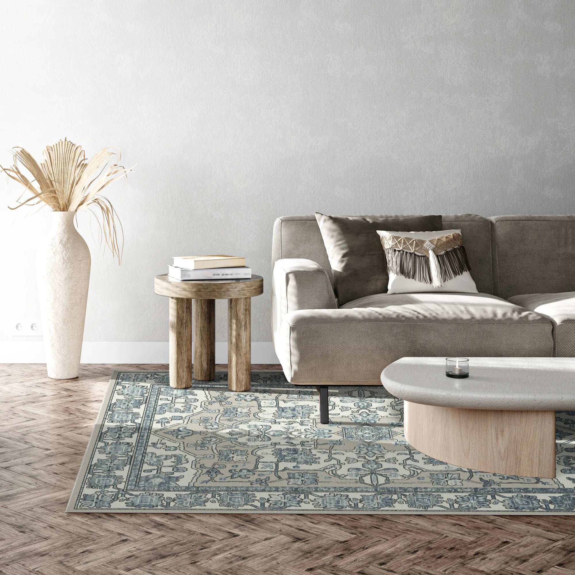 Aria Blue Gray Floral Rug