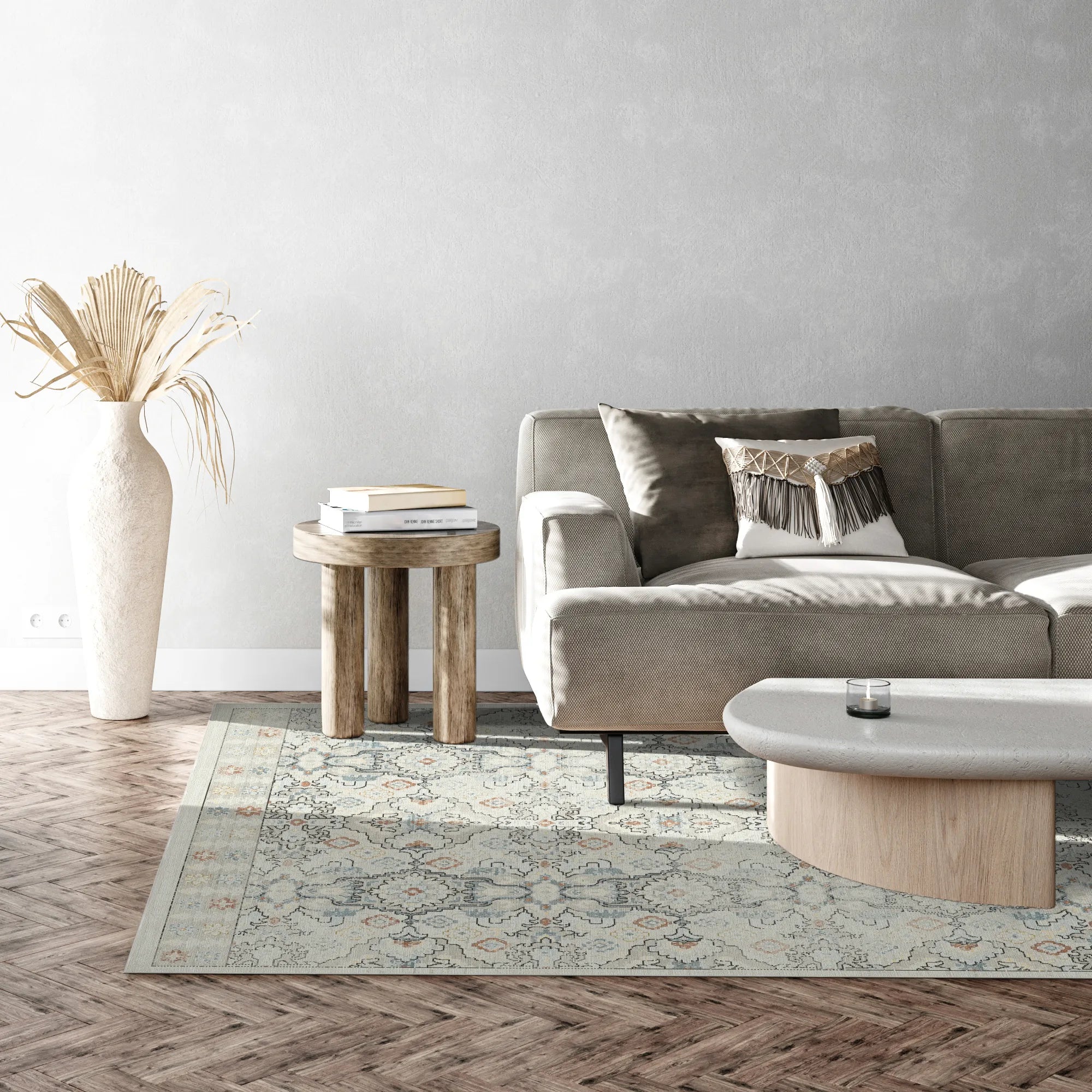 Lumina Gray Cream Geometric Rug
