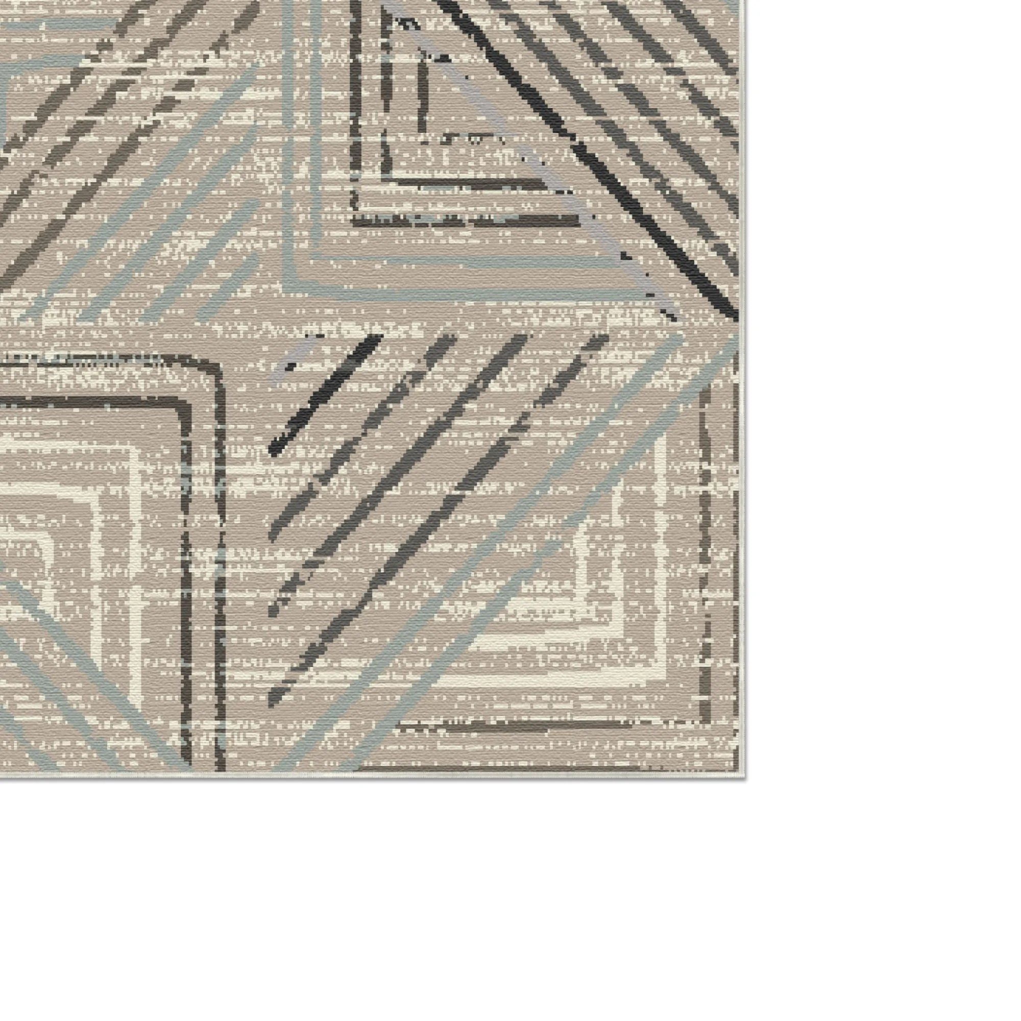 Taupe Labyrinth Geometric Washable Rug