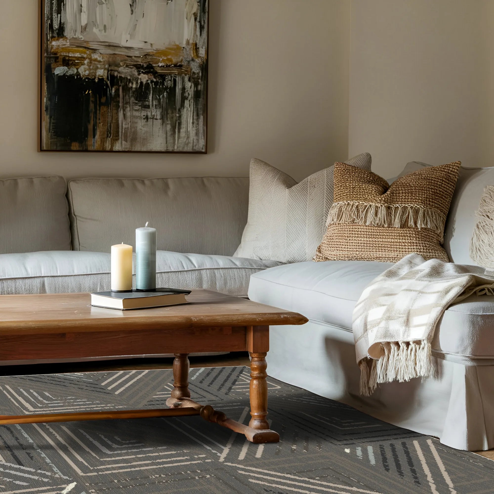Slate Metro Geometric Washable Rug