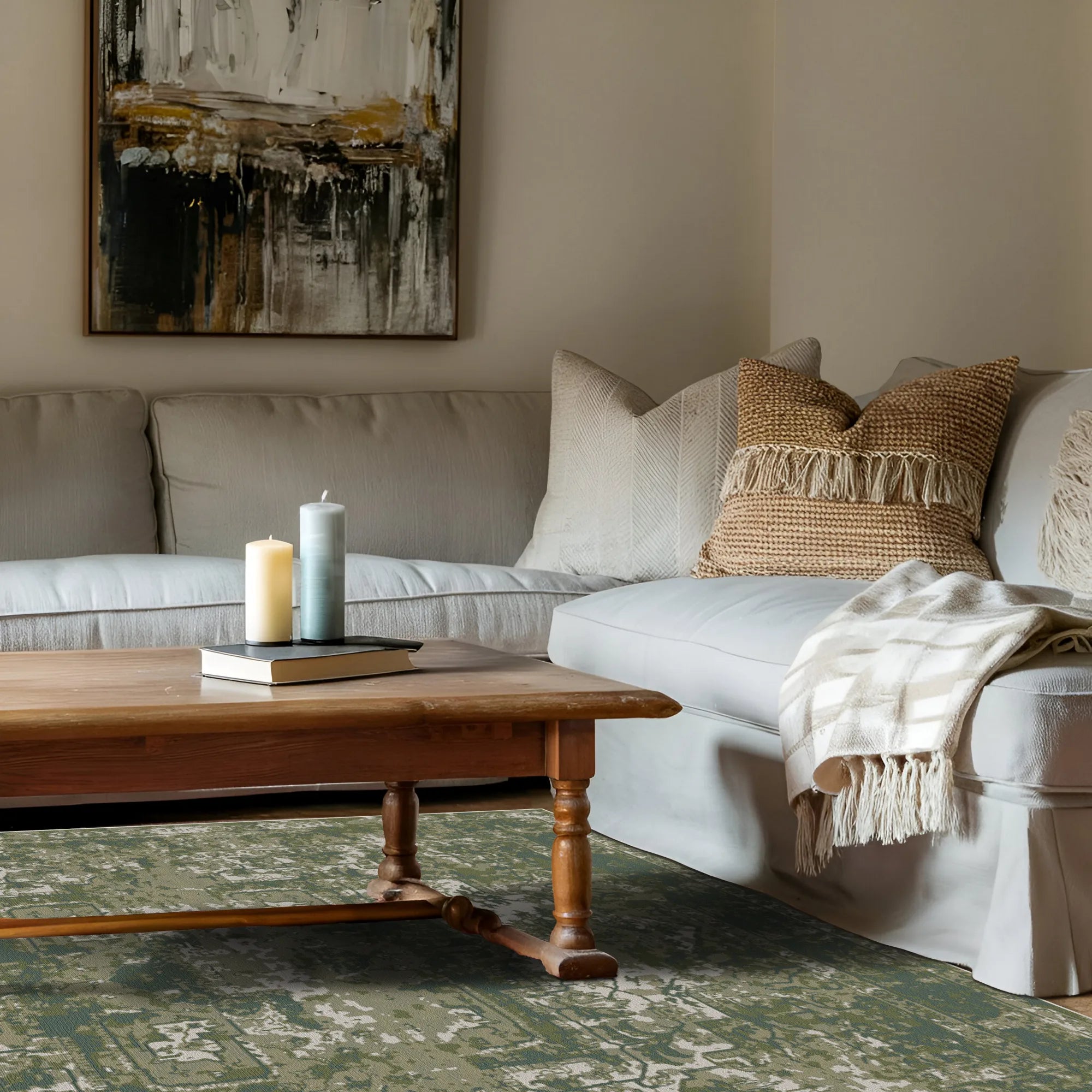 Verdant Mist Erased Medallion Rug