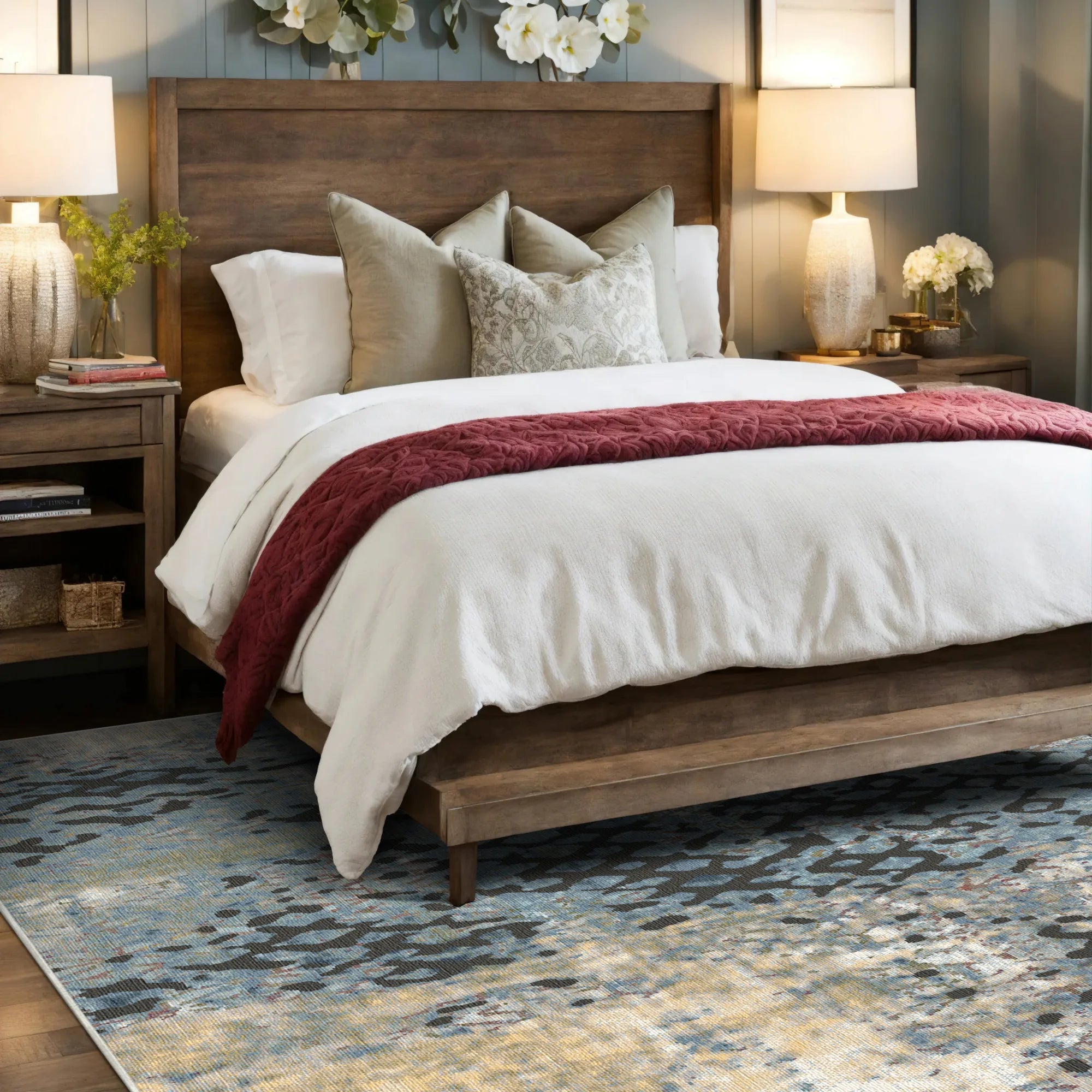 Vintage Blue Distressed Trellis Rug