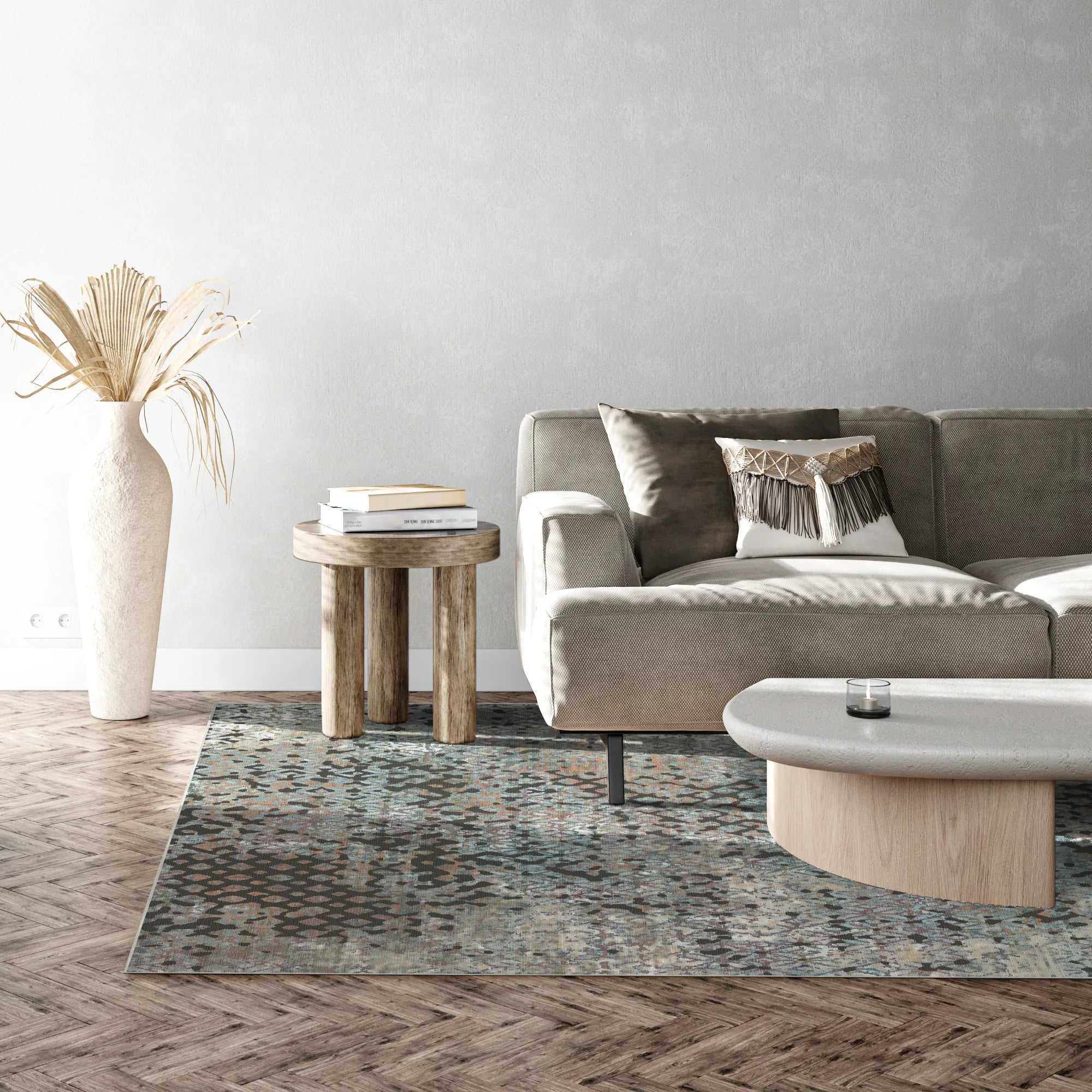 Vintage Rust and Gray Distressed Rug