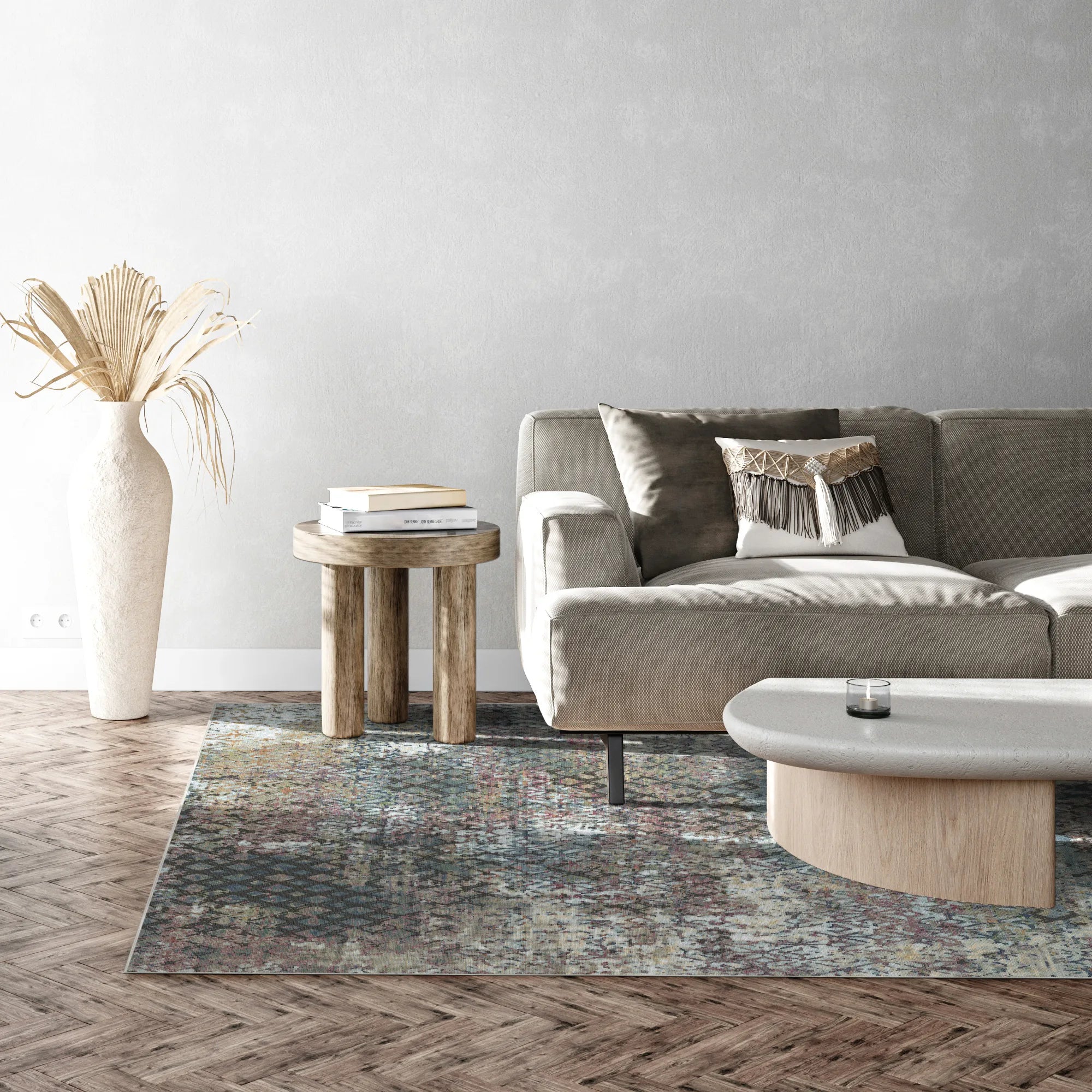 Vintage Plum and Gray Distressed Rug