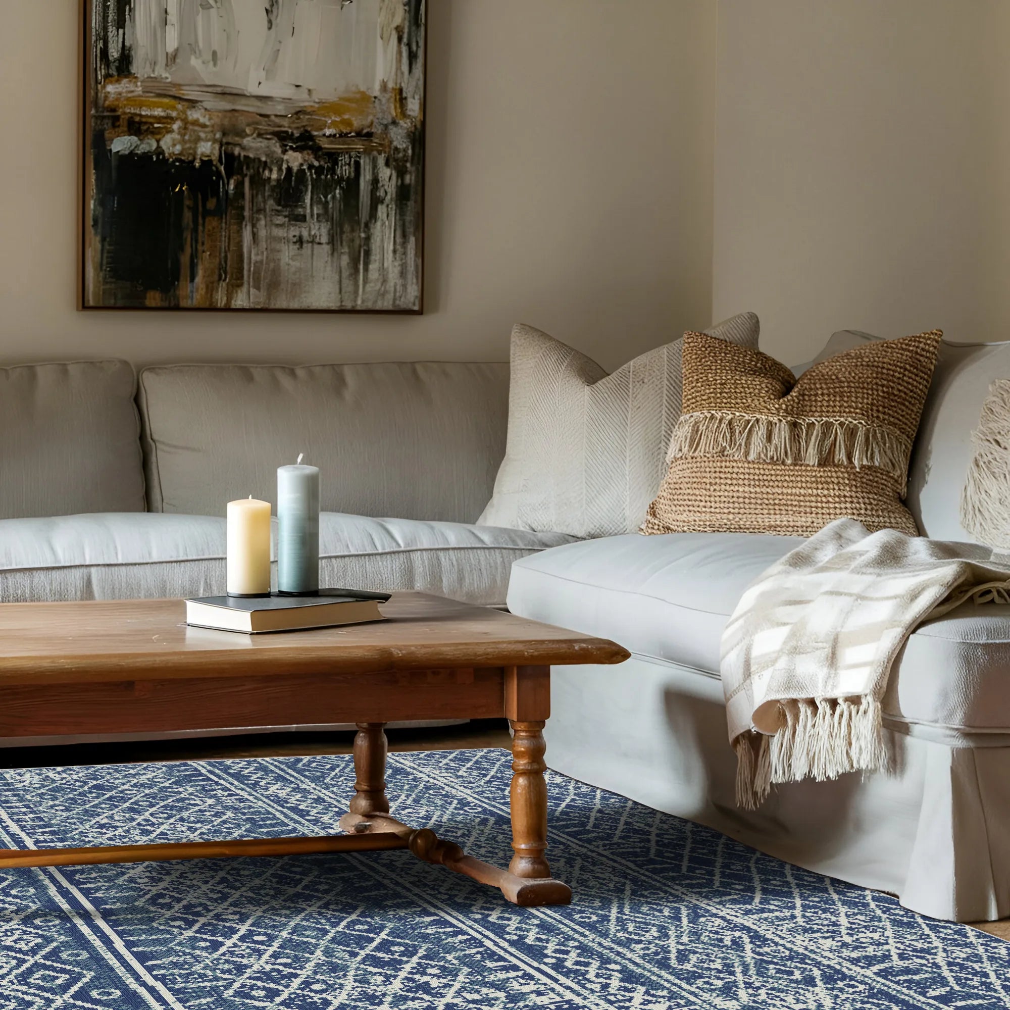 Indigo Horizon Tribal Washable Rug