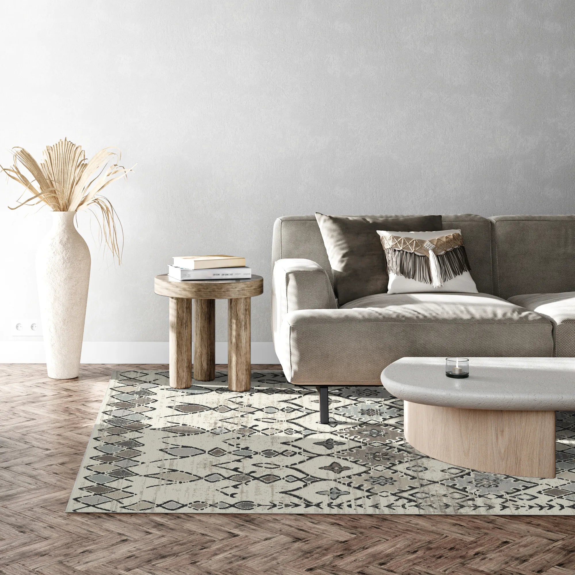 Tulum Ivory Tribal Washable Rug