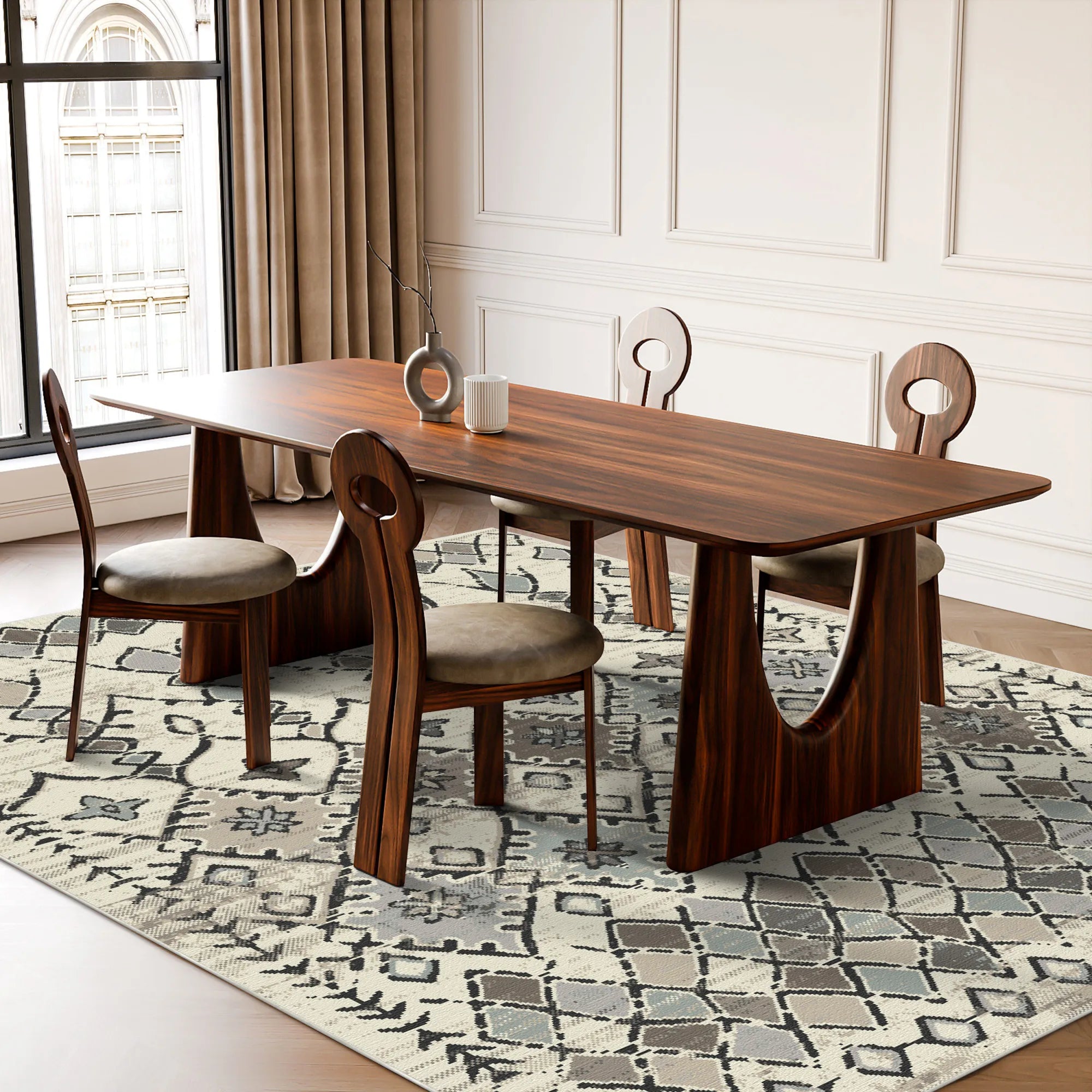 Tulum Ivory Tribal Washable Rug