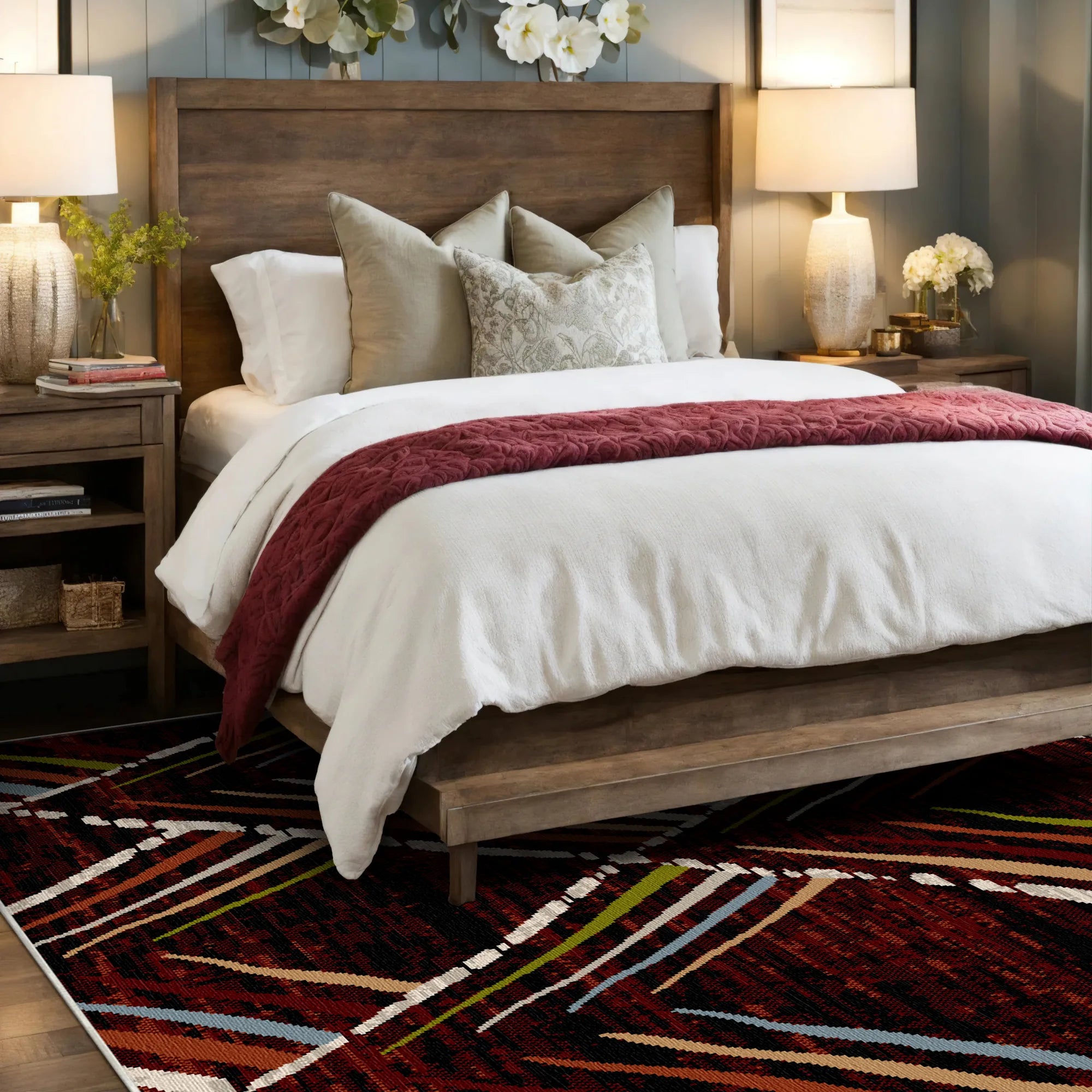 Mahogany Sketch Geometric Washable Rug