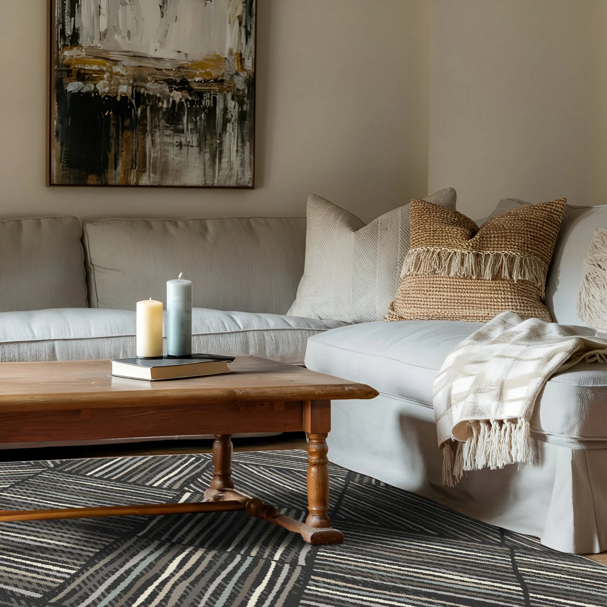 Stockholm Charcoal Linear Washable Rug