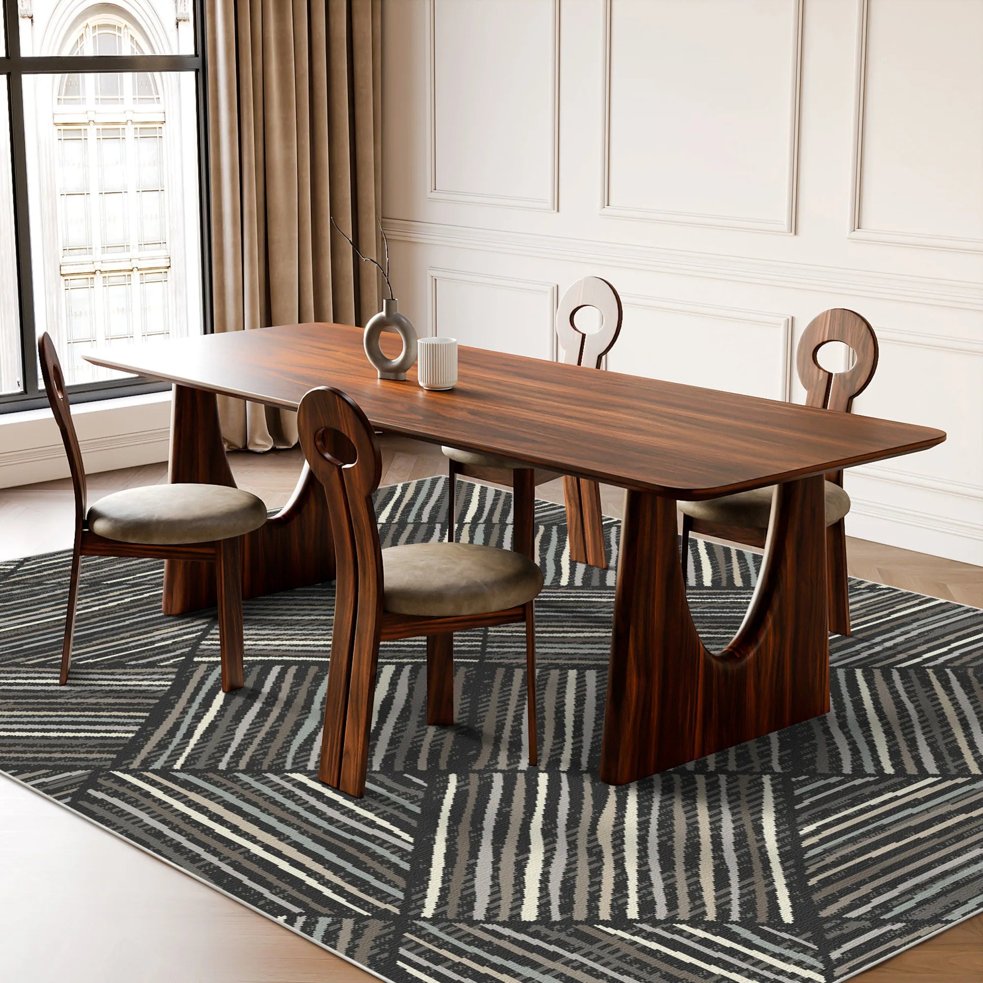 Stockholm Charcoal Linear Washable Rug