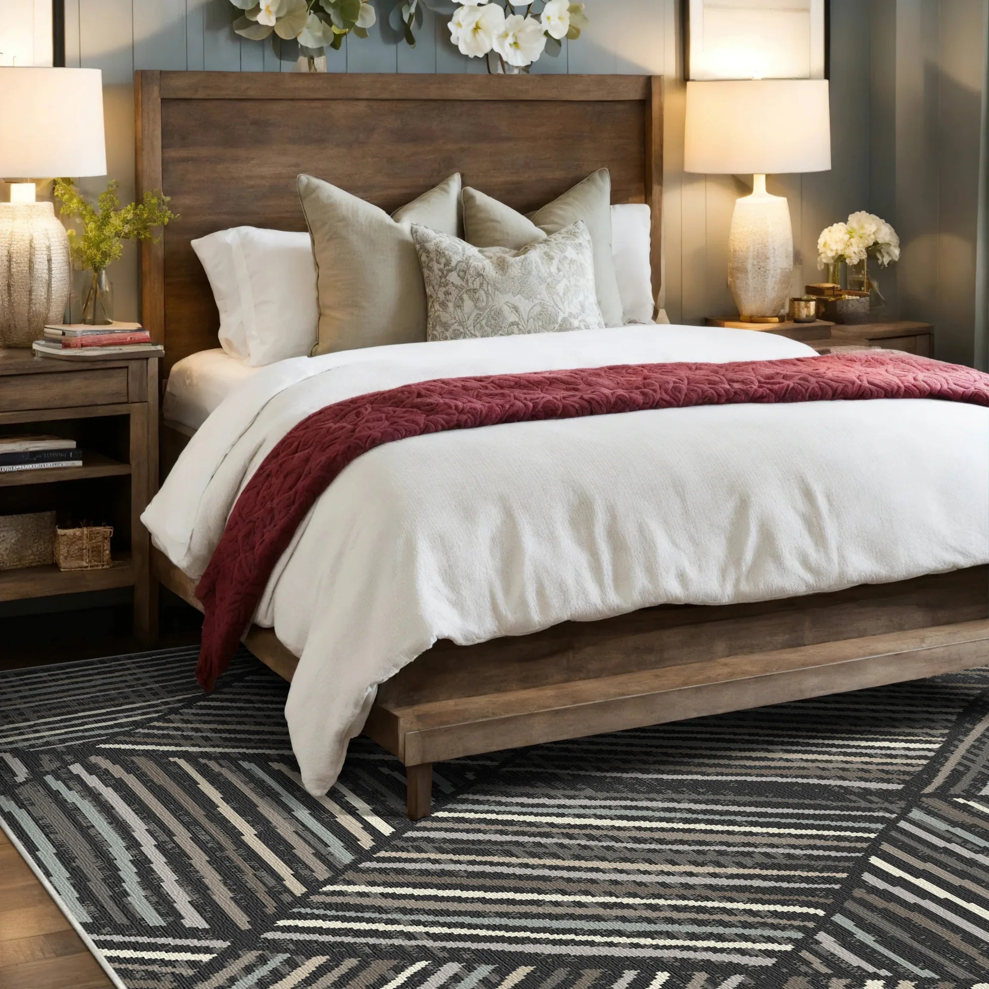 Stockholm Charcoal Linear Washable Rug