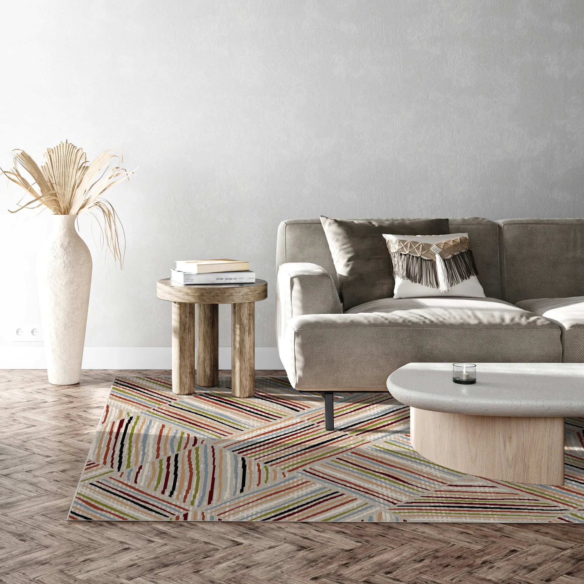 Malmo Sand Linear Washable Rug