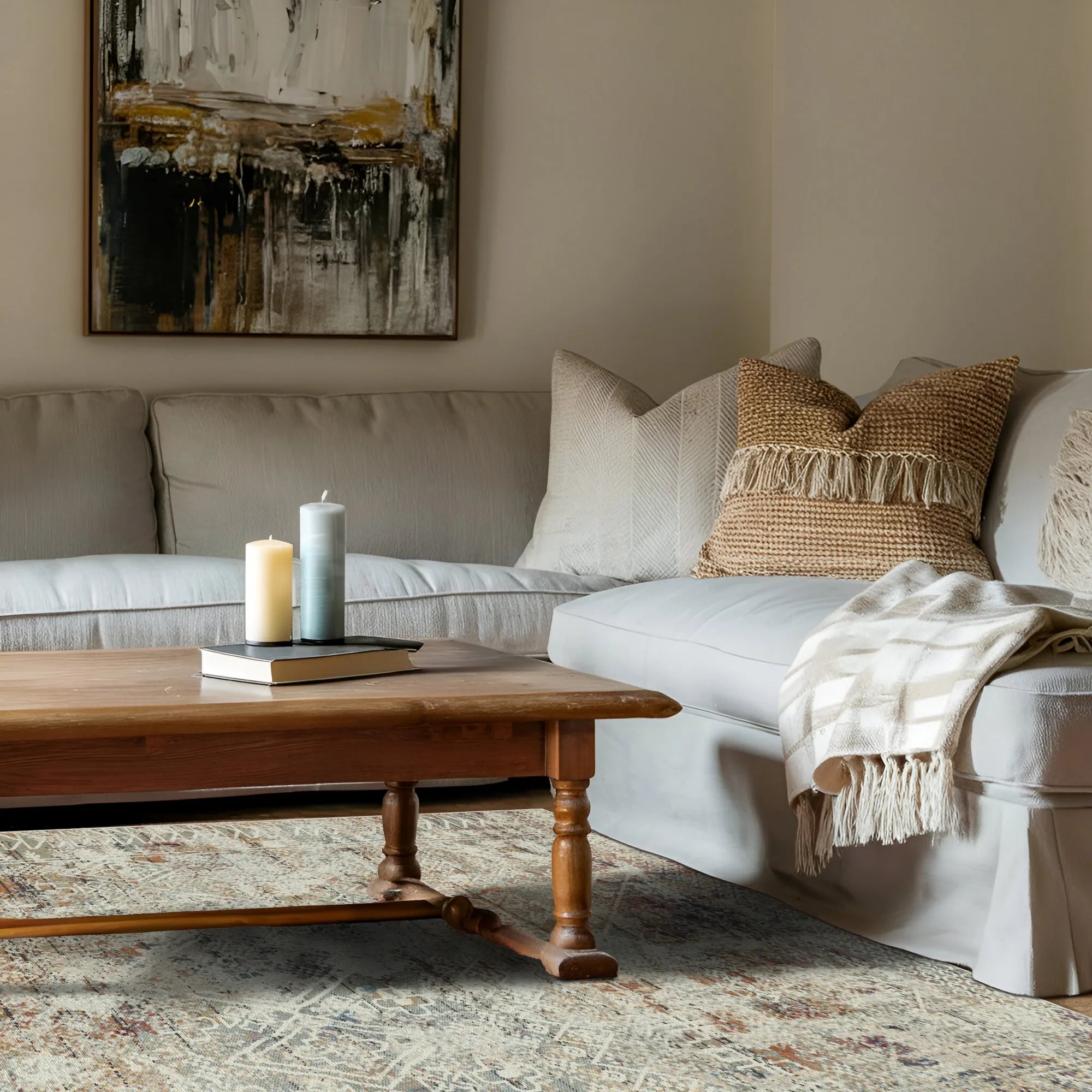 Ivory Mirage Erased Tribal Rug