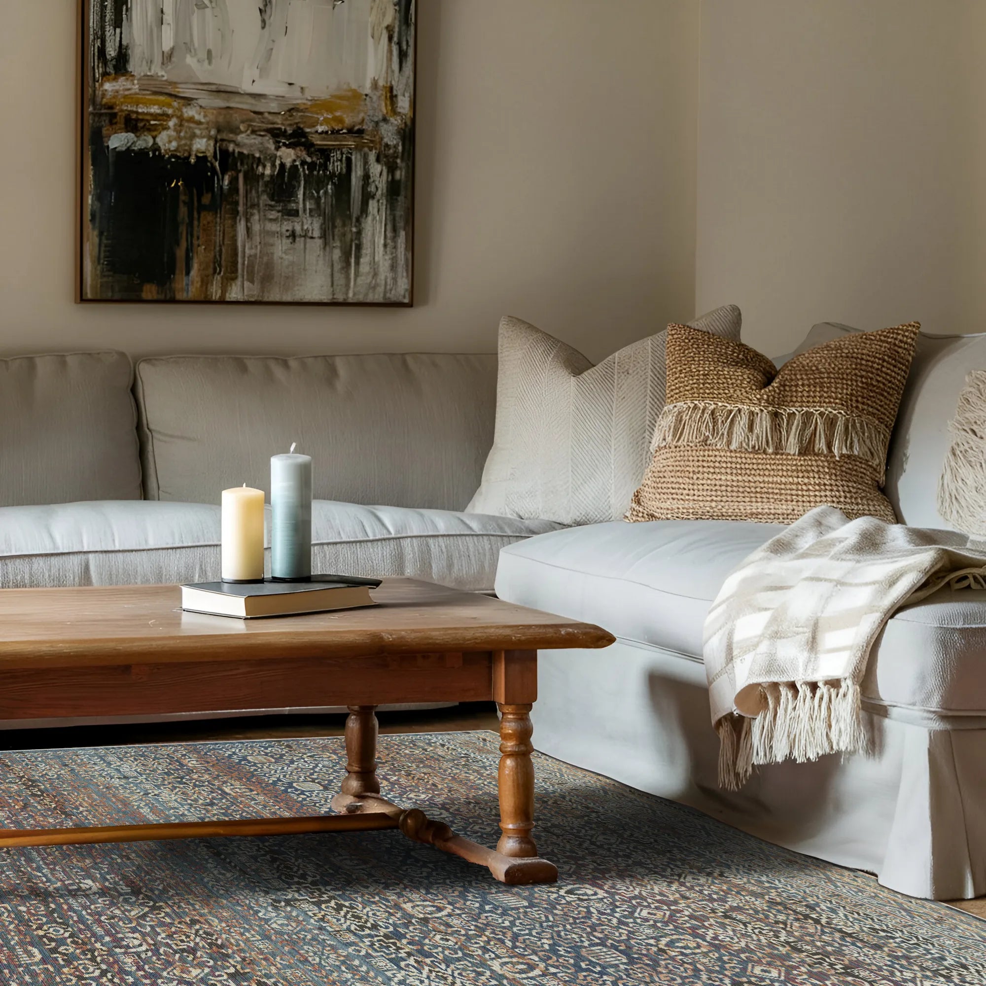 Indigo Mosaic Erased Tile Rug