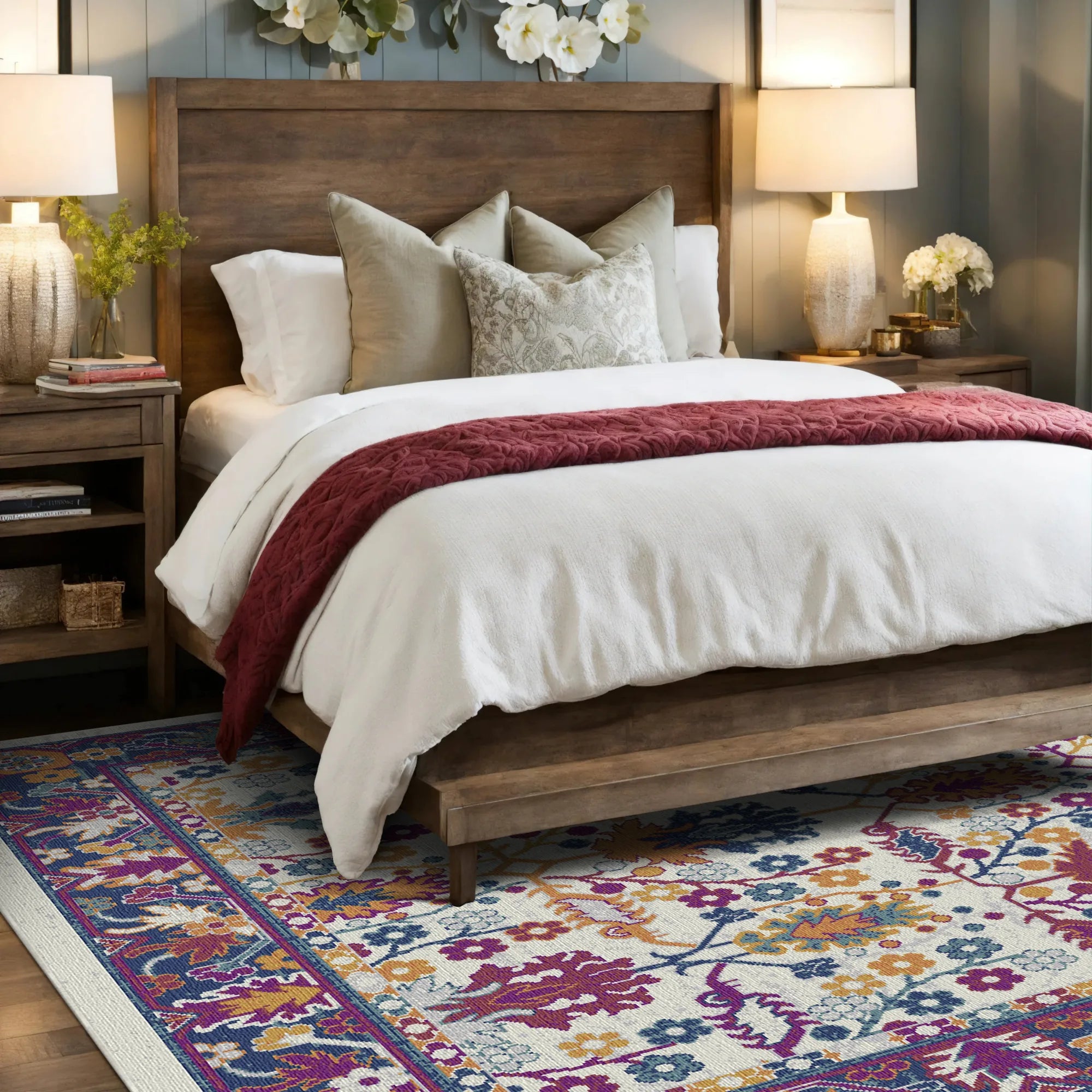 Vibrant Flora Lattice Botanical Rug