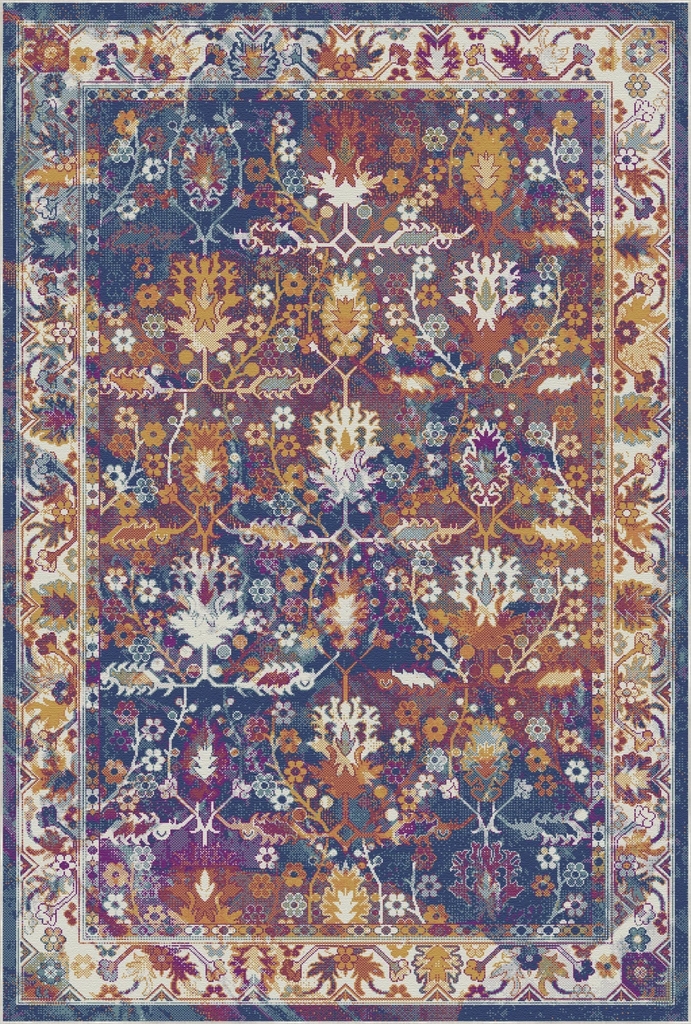 Midnight Flora Lattice Botanical Rug