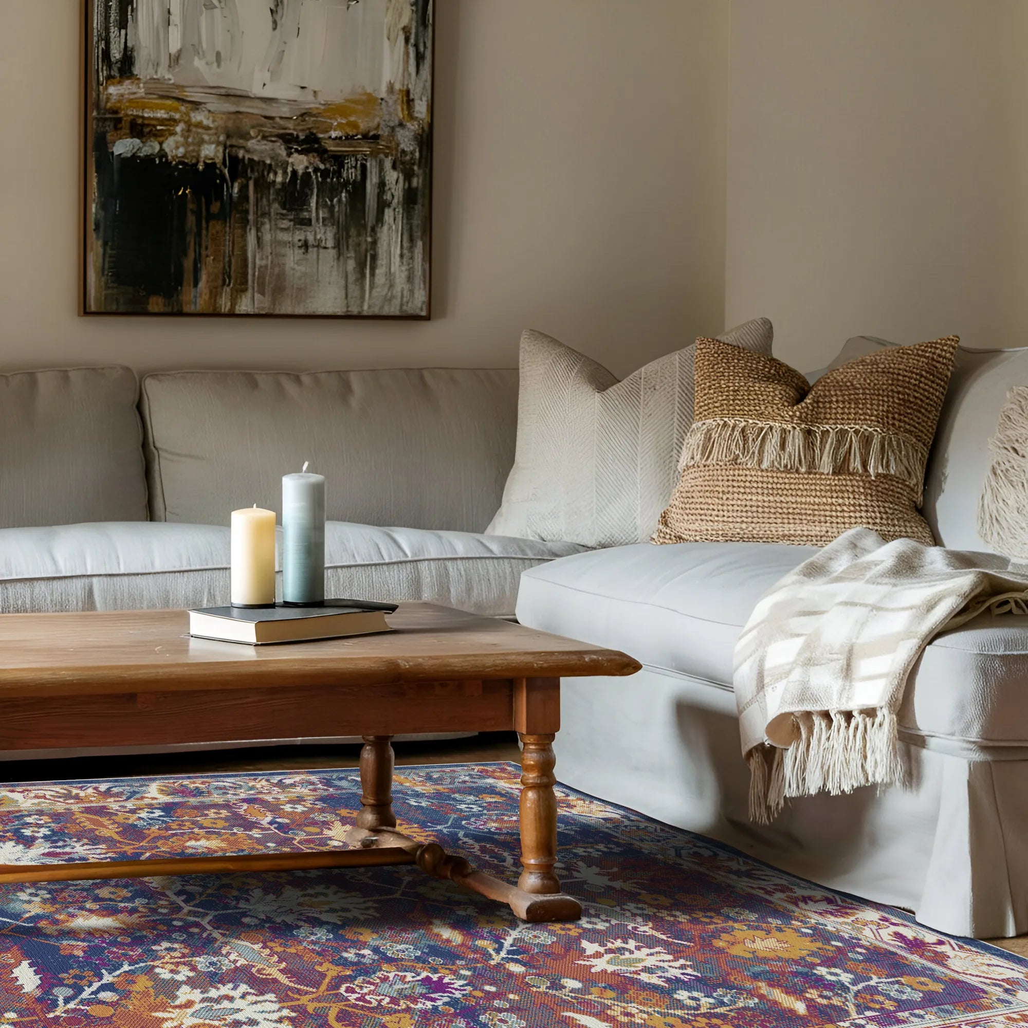 Midnight Flora Lattice Botanical Rug
