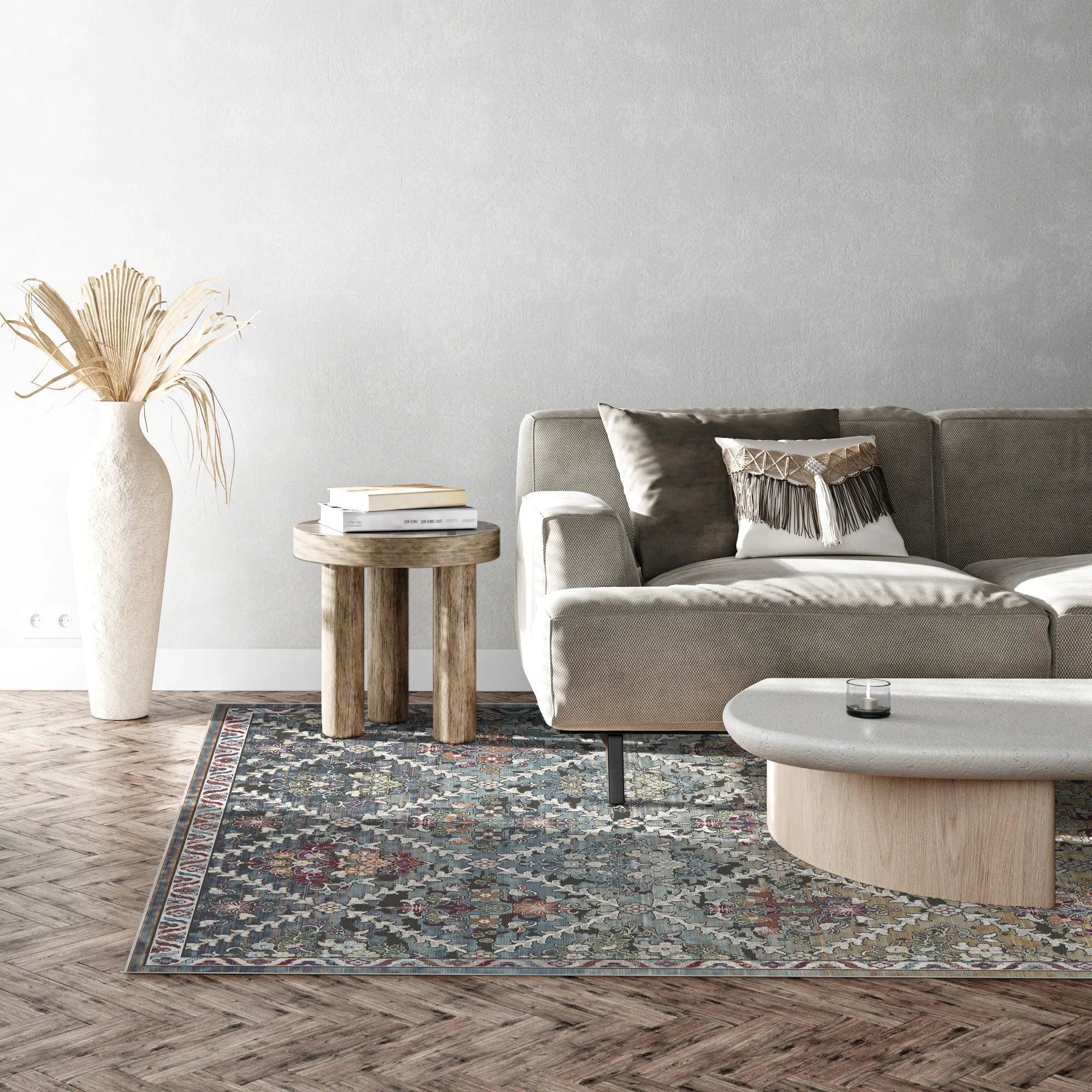 Azure Lattice Erased Botanical Rug