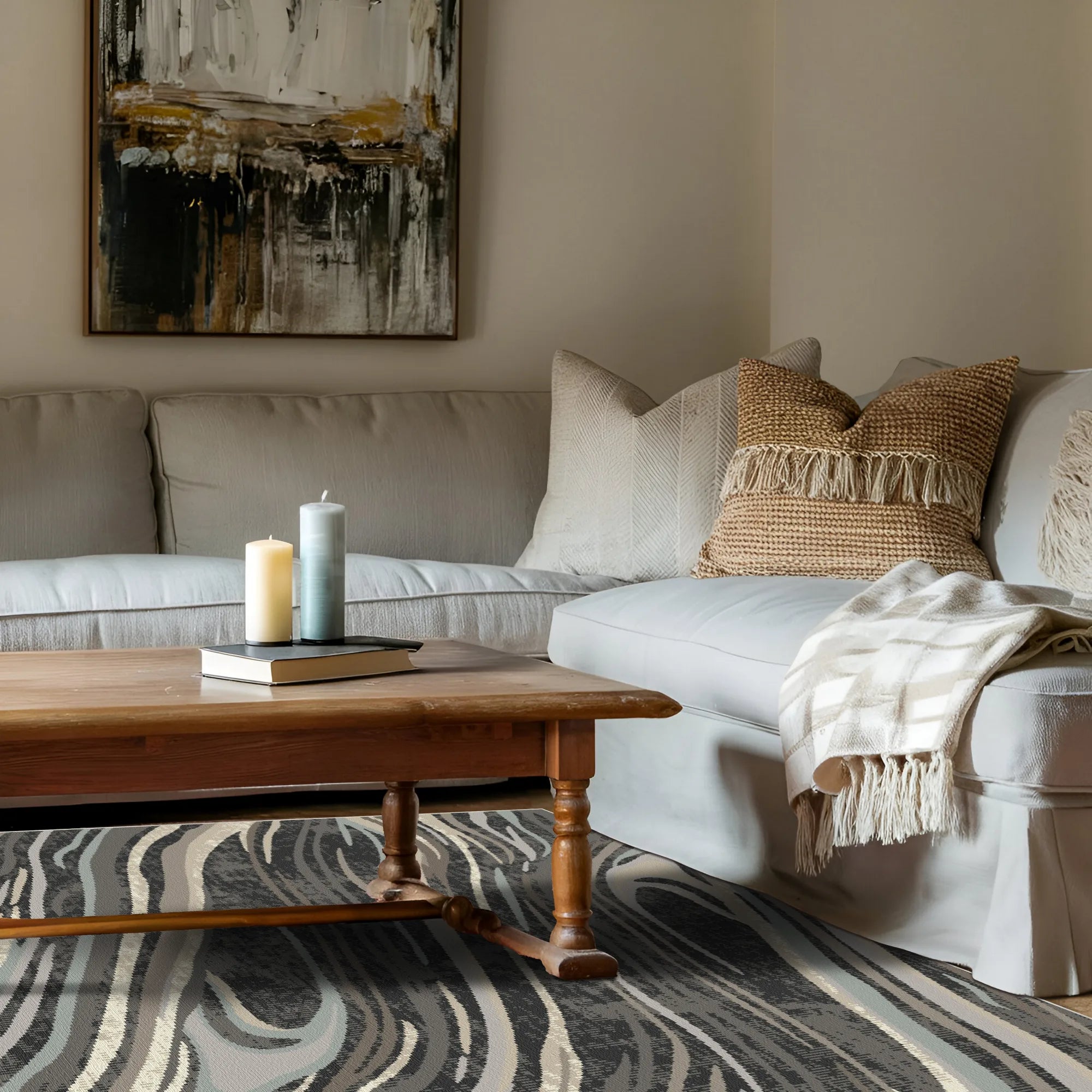 Venice Midnight Abstract Washable Rug