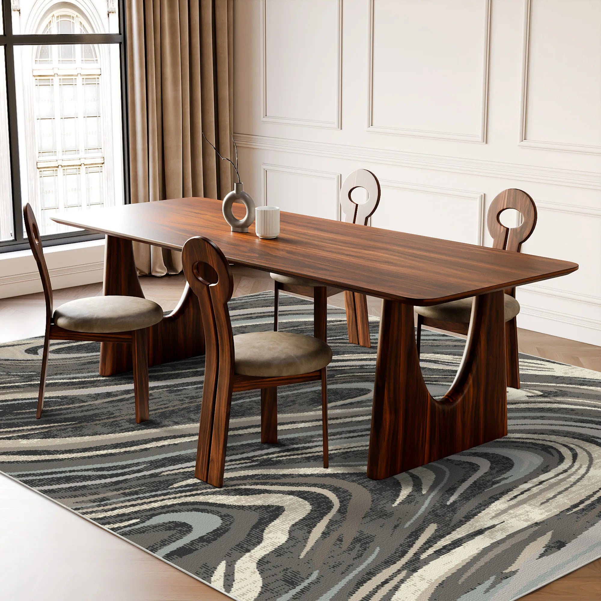 Venice Midnight Abstract Washable Rug